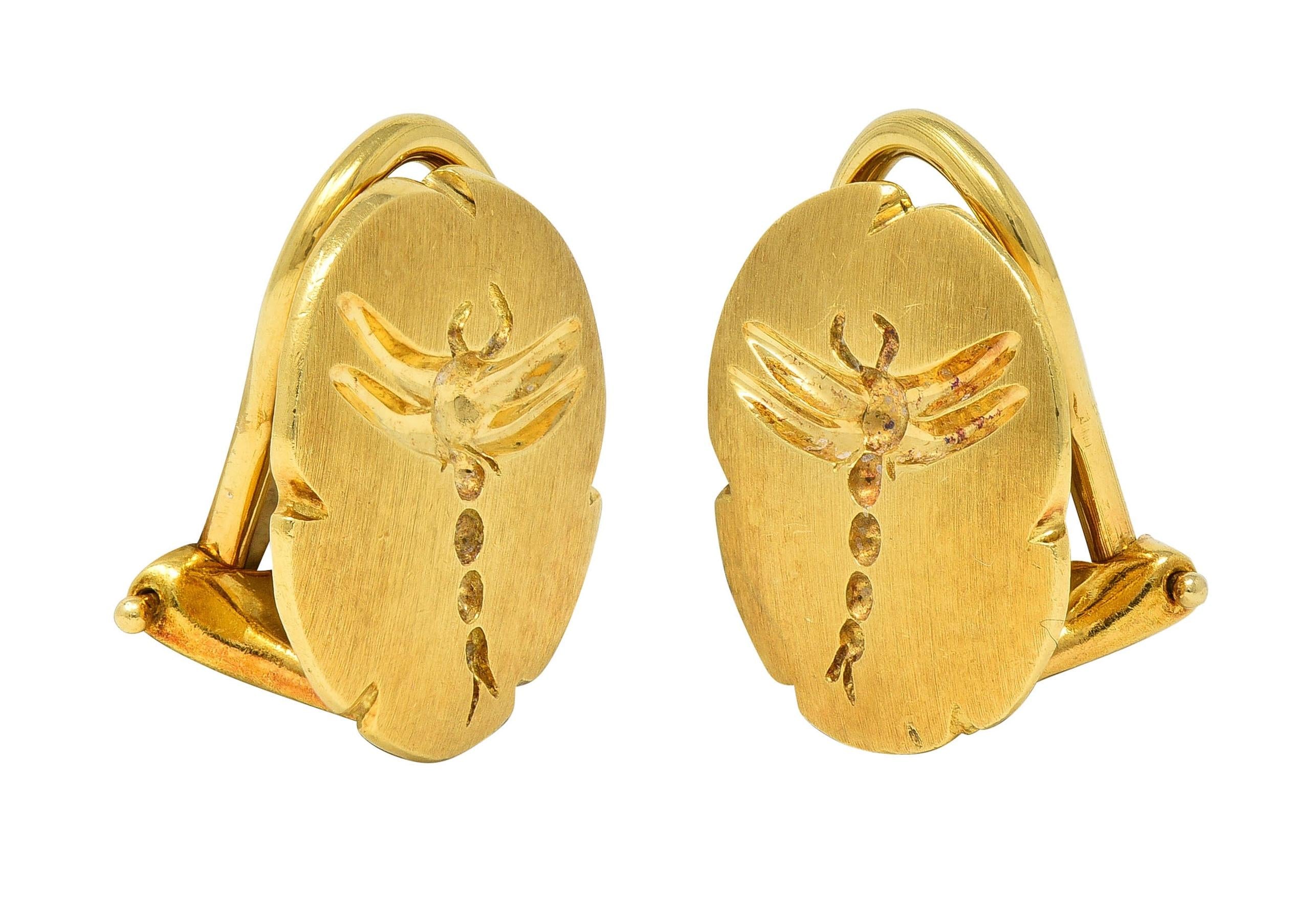 Tiffany & Co. 2000's 18 Karat Yellow Gold Intaglio Dragonfly Ear-Clip Earrings