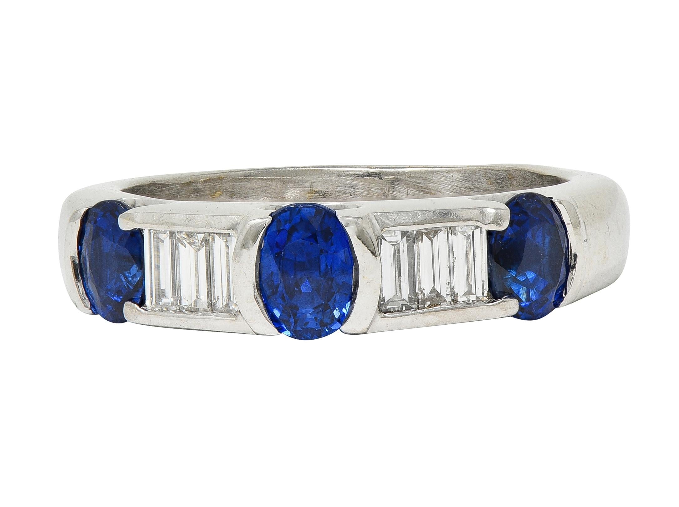 Contemporary Blue Sapphire Diamond 18 Karat White Gold Tension Set Band Ring