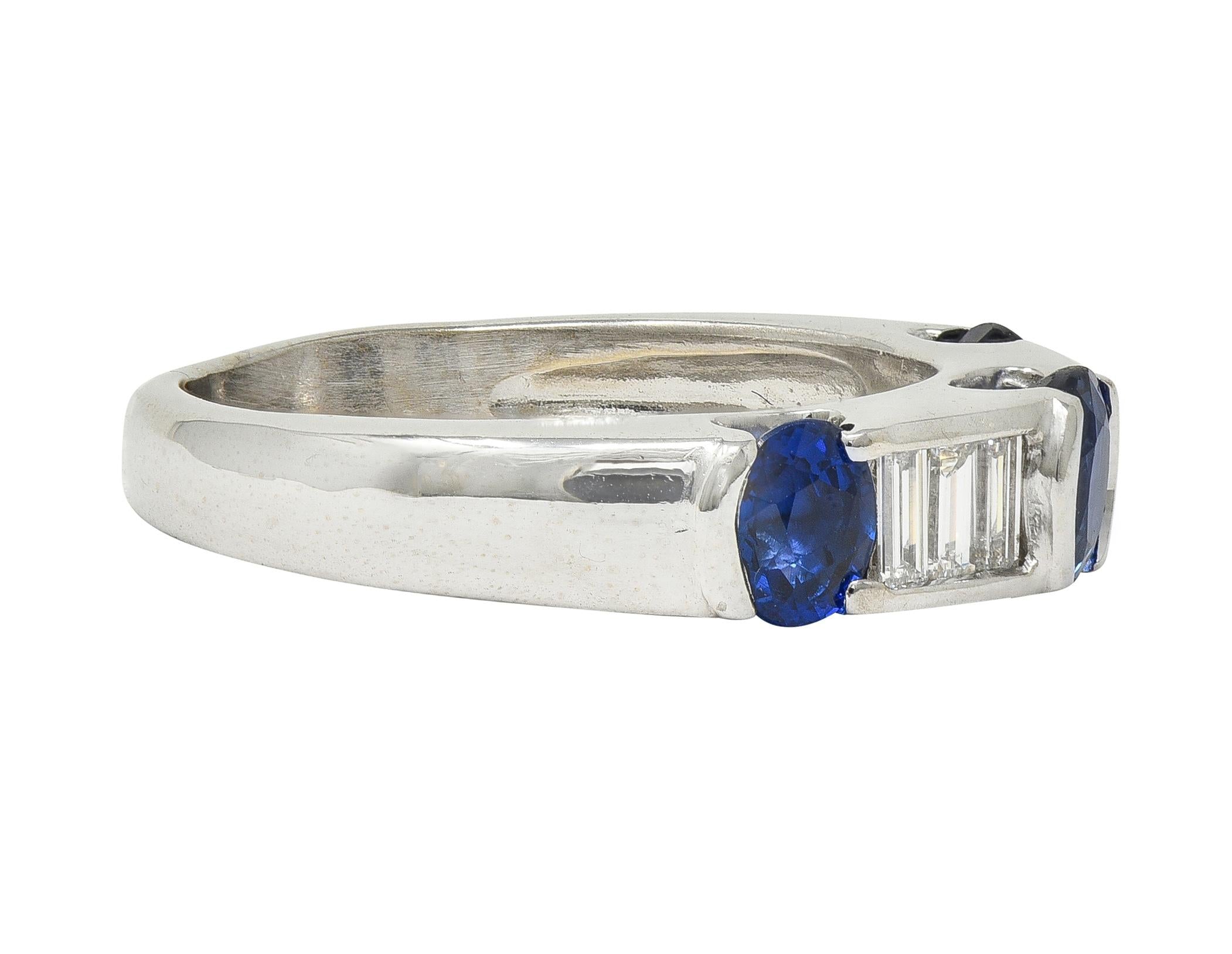 Contemporary Blue Sapphire Diamond 18 Karat White Gold Tension Set Band Ring
