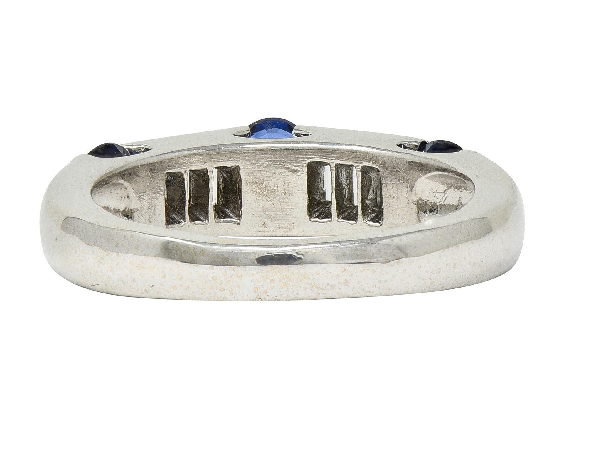 Contemporary Blue Sapphire Diamond 18 Karat White Gold Tension Set Band Ring
