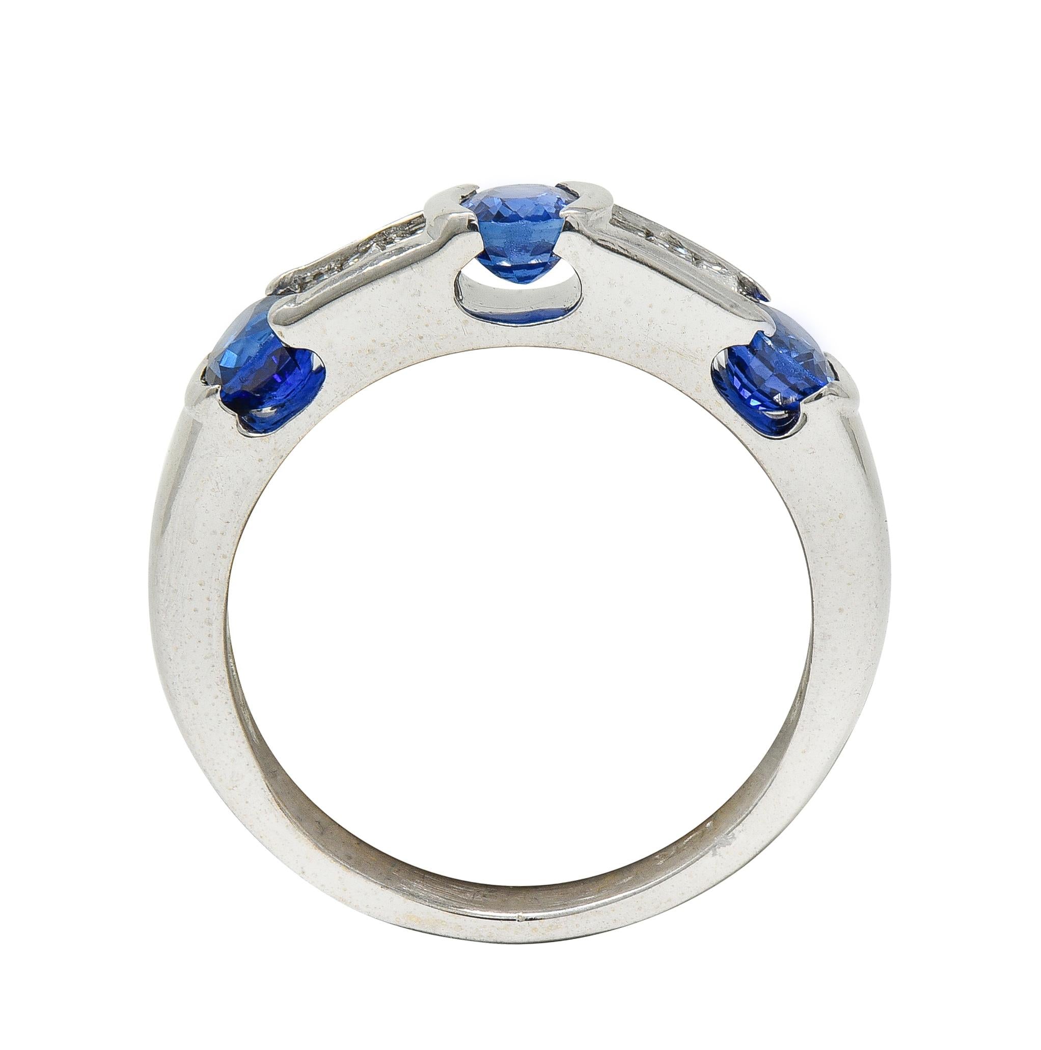 Contemporary Blue Sapphire Diamond 18 Karat White Gold Tension Set Band Ring