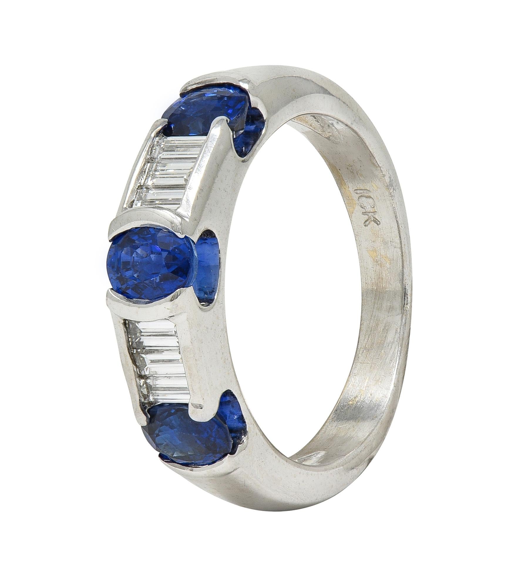 Contemporary Blue Sapphire Diamond 18 Karat White Gold Tension Set Band Ring