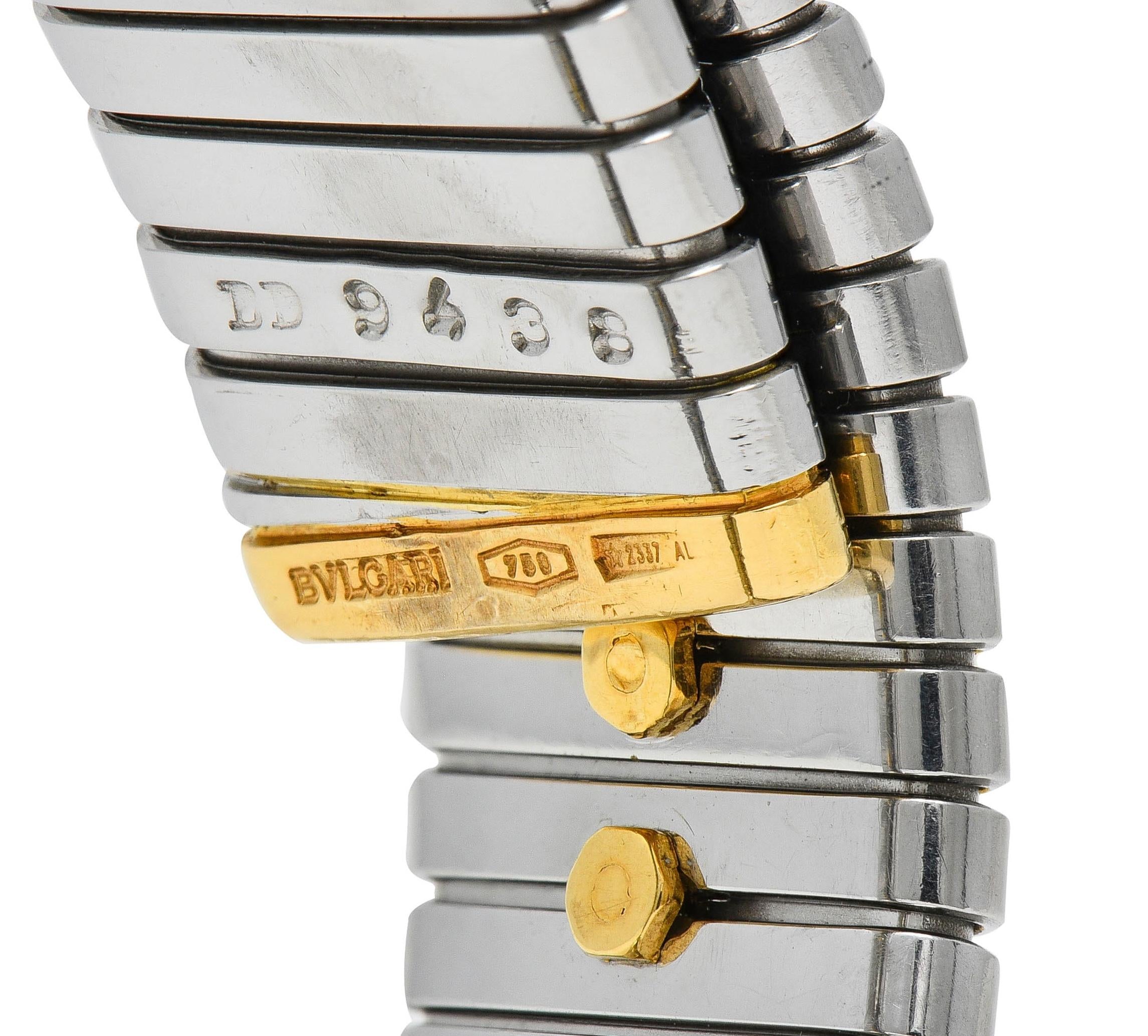 Bulgari 1990's 18 Karat Yellow Gold Steel Stud Tubogas Vintage Cuff Bracelet
