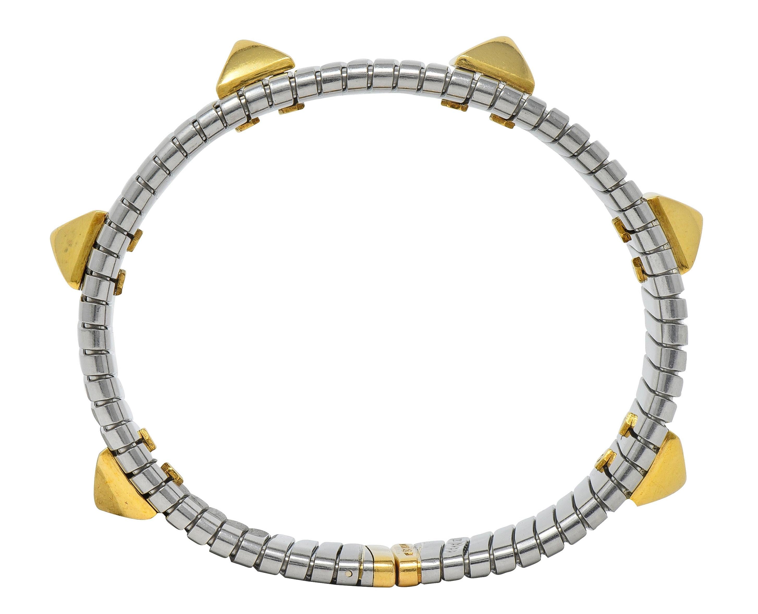 Bulgari 1990's 18 Karat Yellow Gold Steel Stud Tubogas Vintage Cuff Bracelet