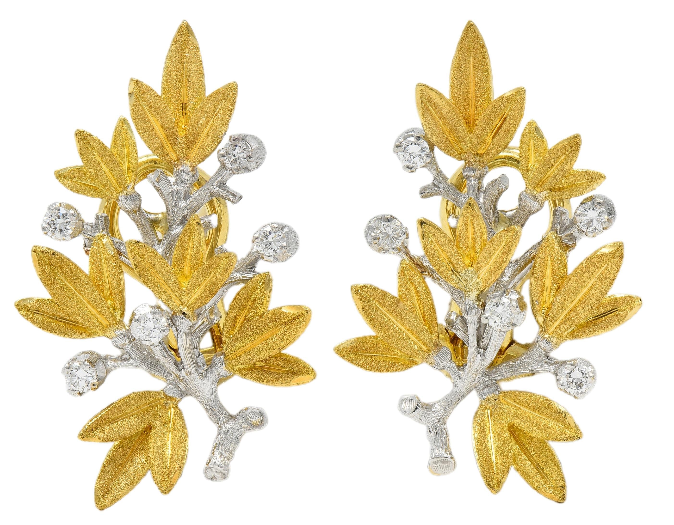Buccellati 2000's Diamond 18 Karat Two-Tone Gold Olive Branch Earrings