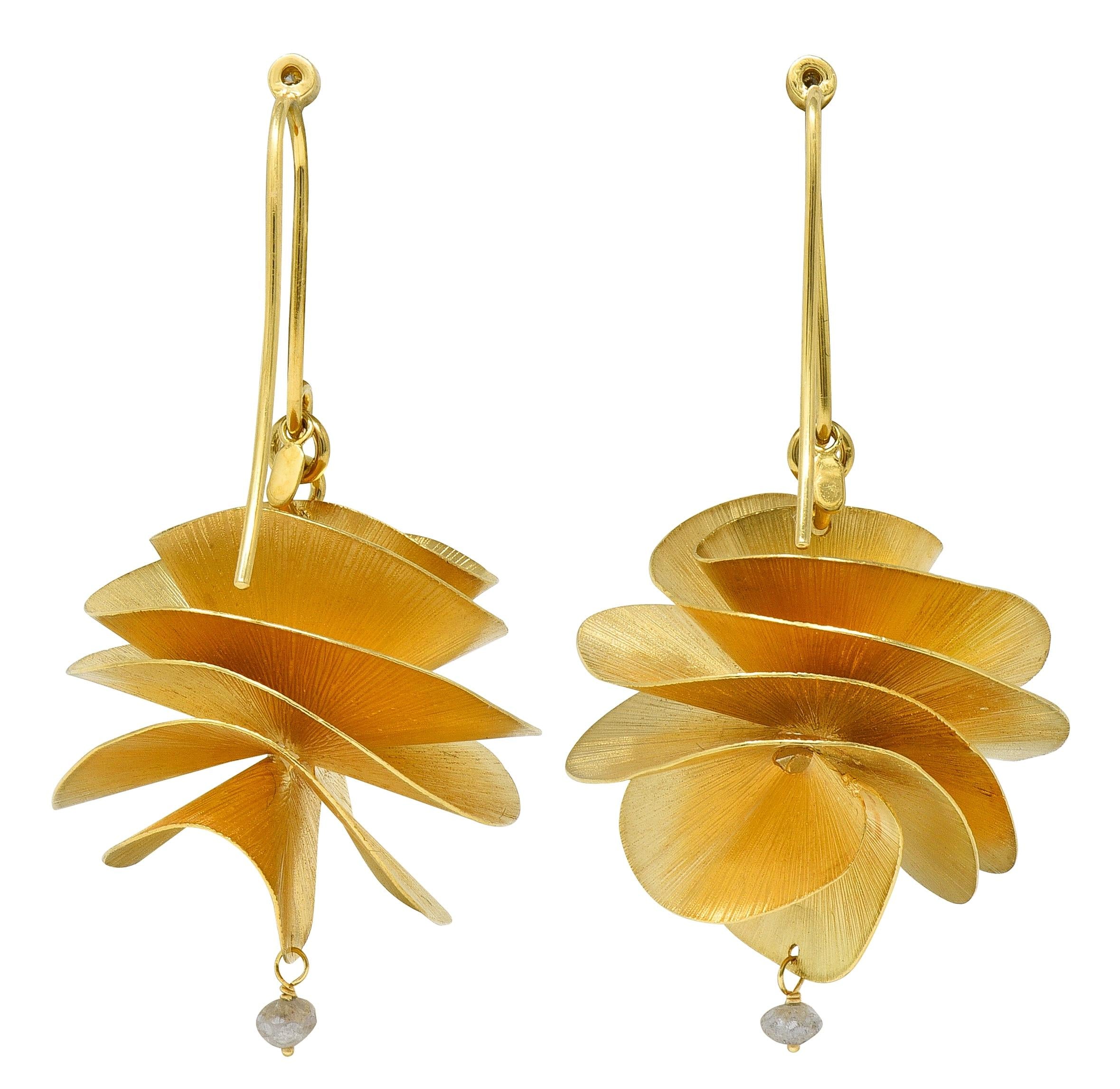 H. Stern Diamond 18 Karat Yellow Gold Brushed Spiral Grupo Corpo Drop Earrings