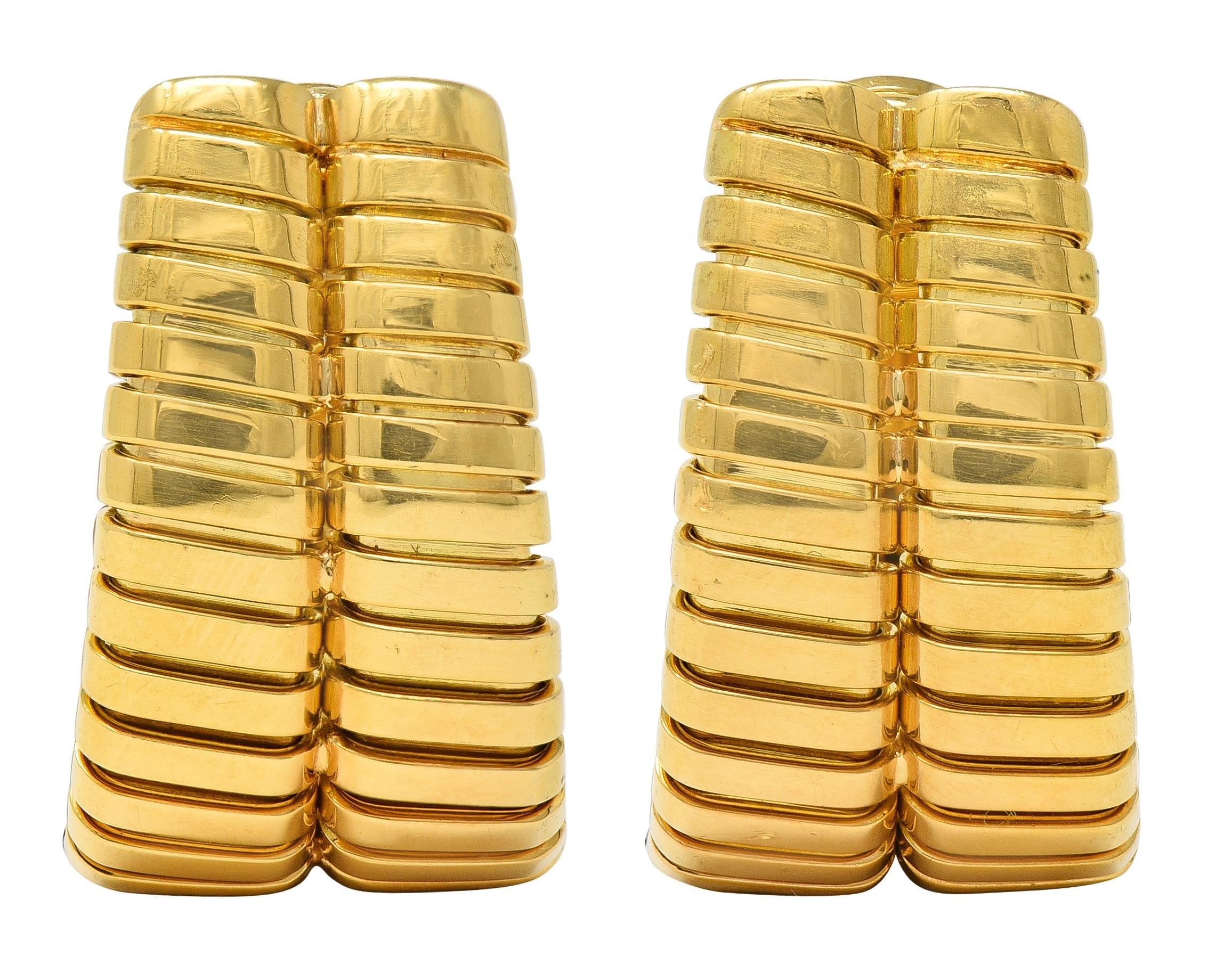 Bulgari 1990's 18 Karat Yellow Gold Vintage Tubogas J-Hoop Ear-Clip Earrings