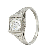 Art Deco 1.17 CTW European Cut Diamond Platinum Vintage Trellis Engagement Ring
