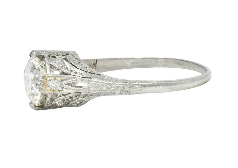 Art Deco 1.26 CTW Old European Cut Diamond Platinum Vintage Engagement Ring