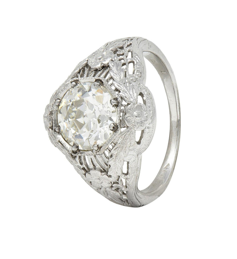 Felger Art Deco 1.35 CTW Diamond 18K White Gold Floral Vintage Engagement Ring