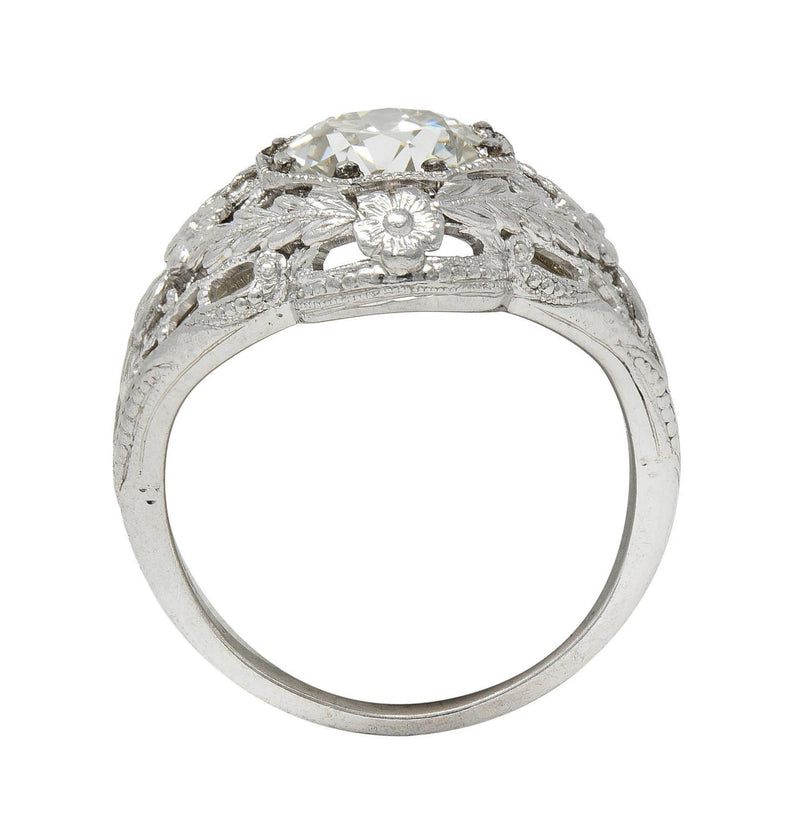 Felger Art Deco 1.35 CTW Diamond 18K White Gold Floral Vintage Engagement Ring