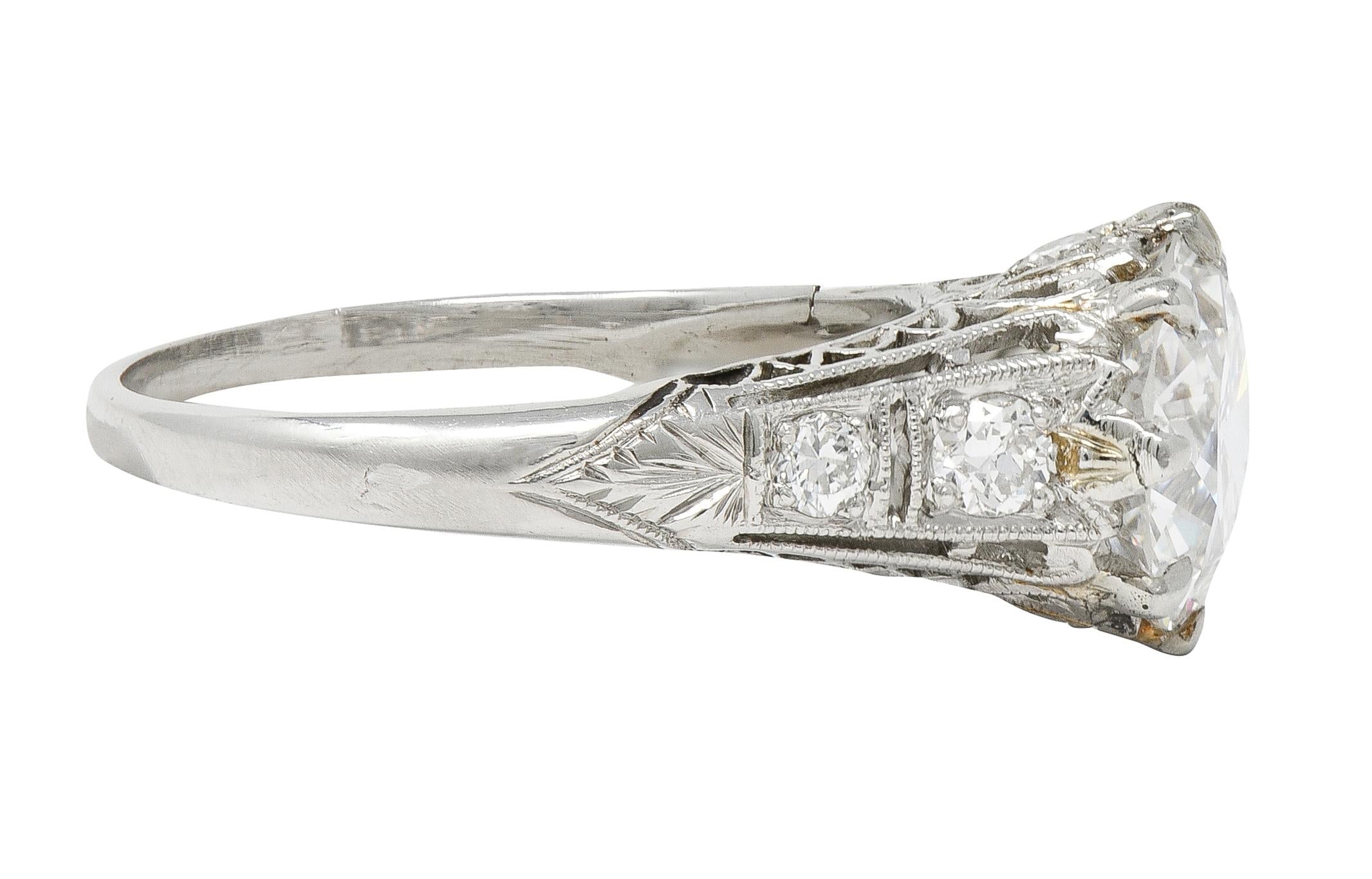 Art Deco 2.46 CTW Old European Diamond Platinum Lotus Vintage Engagement Ring