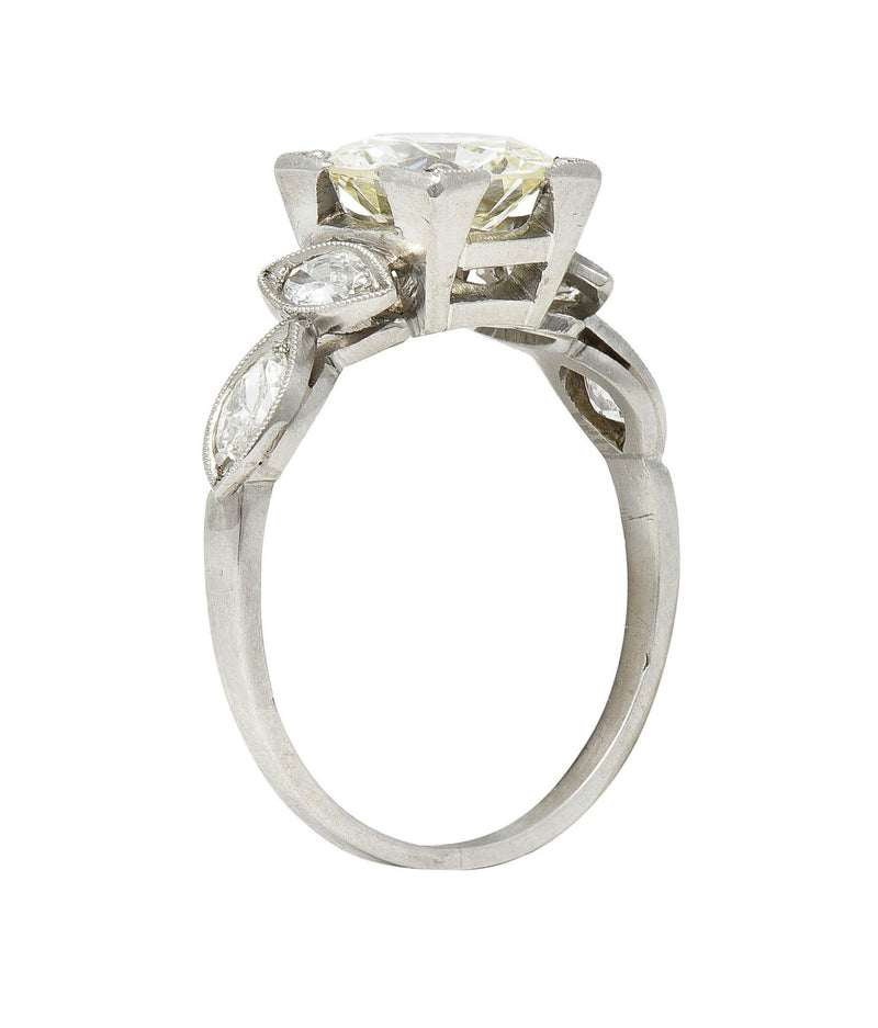 Art Deco 1.96 CTW Old European Diamond Platinum Marquise Engagement Ring