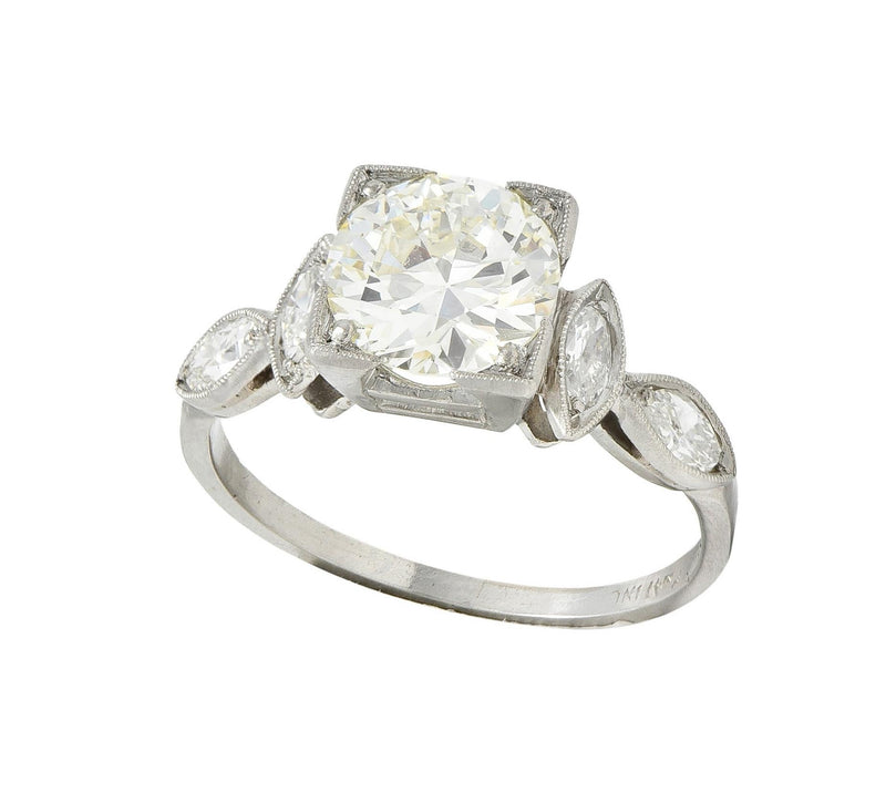 Art Deco 1.96 CTW Old European Diamond Platinum Marquise Engagement Ring