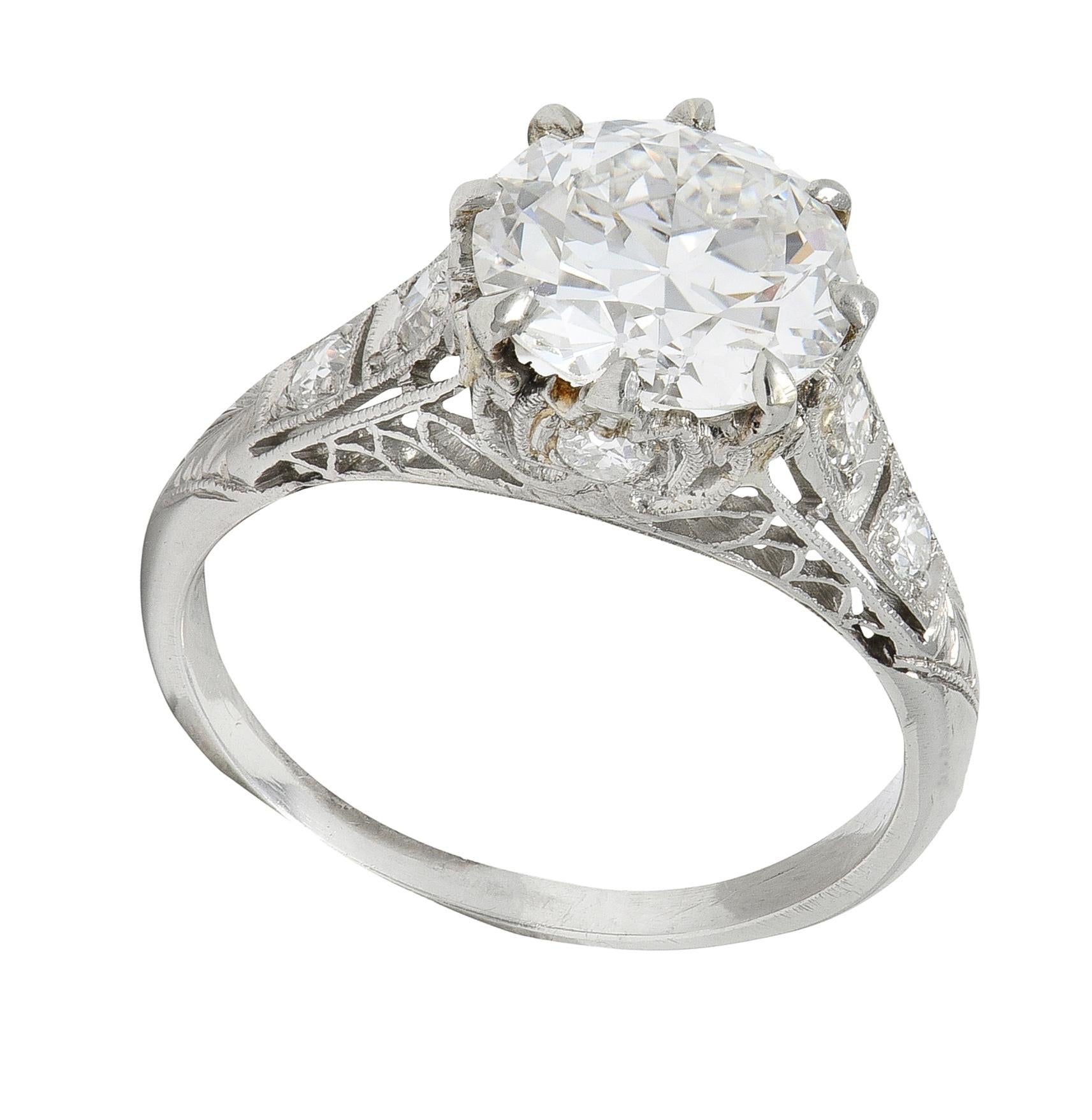 Art Deco 2.46 CTW Old European Diamond Platinum Lotus Vintage Engagement Ring