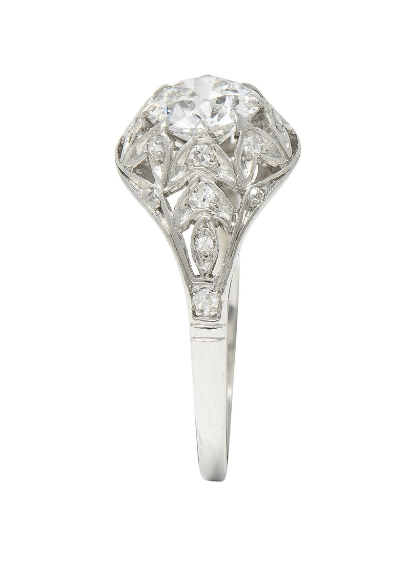 Art Deco 1.39 CTW Diamond Platinum Foliate Vintage Engagement Ring GIA