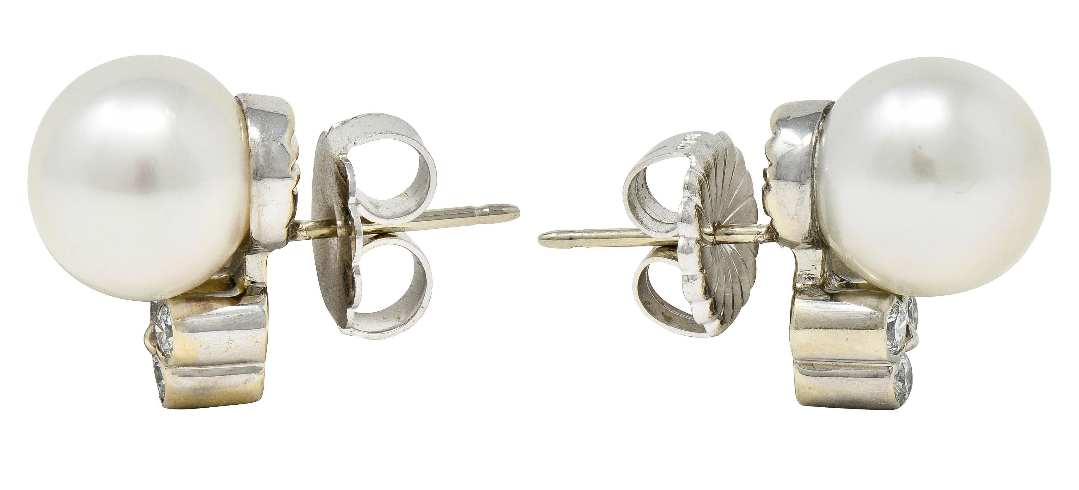 Charles Turi 2000's Pearl Diamond 18 Karat White Gold Cluster Stud Earrings
