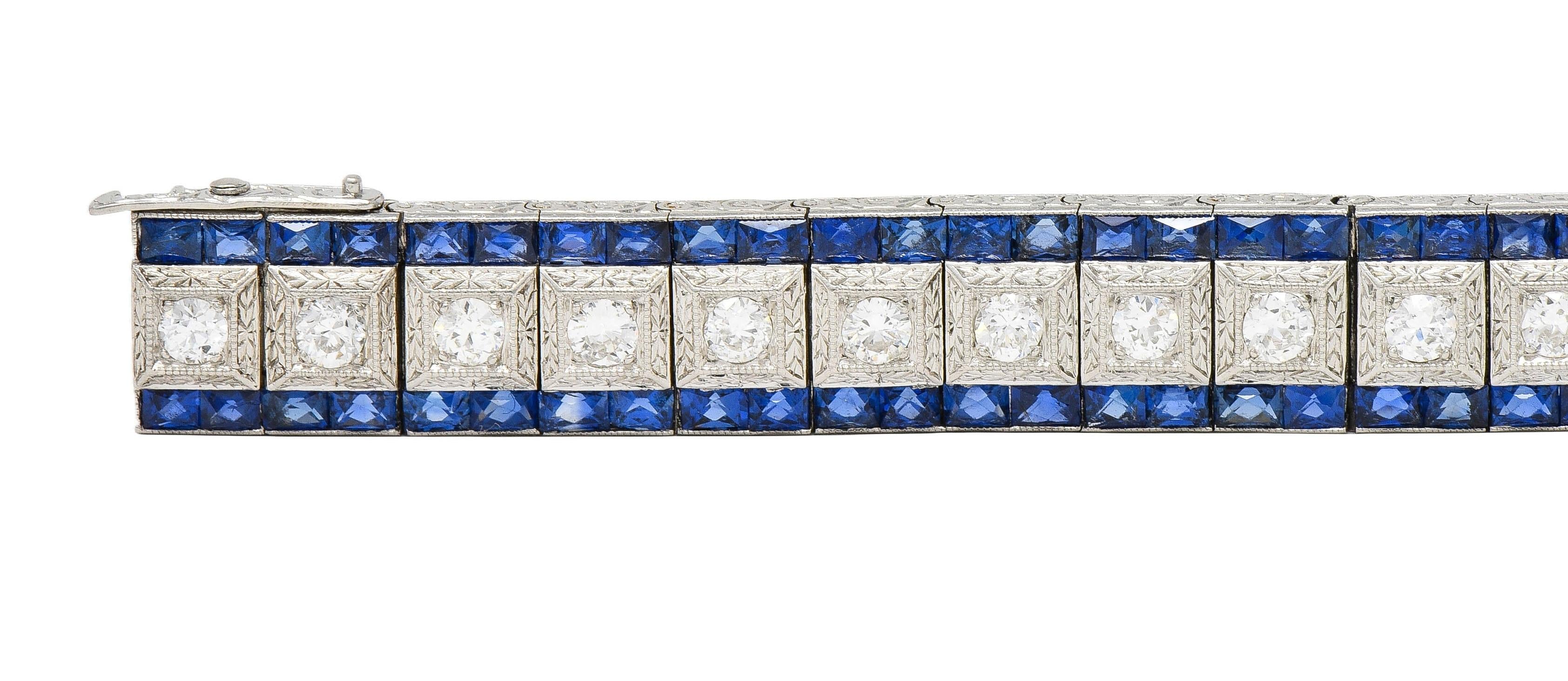 Black Starr & Frost Art Deco 19.72 CT Diamond Sapphire Platinum Vintage Bracelet