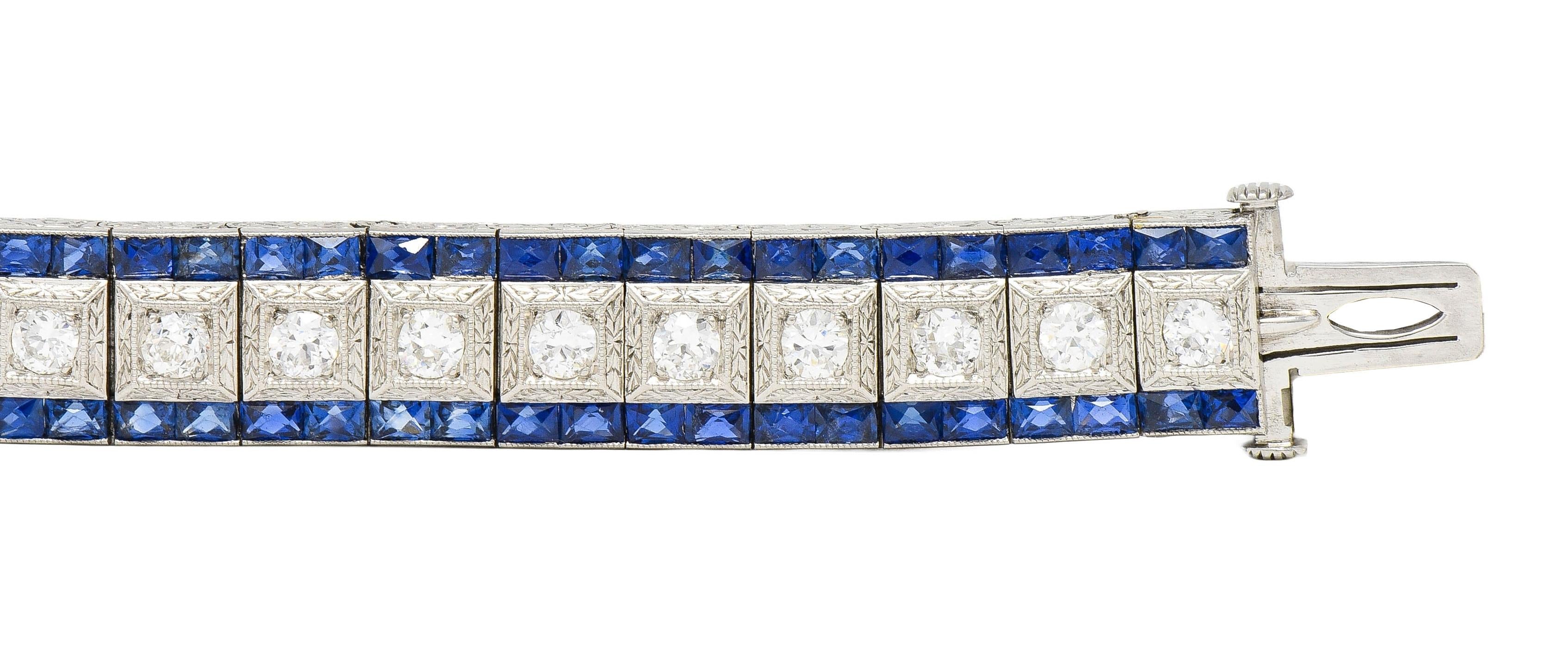 Black Starr & Frost Art Deco 19.72 CT Diamond Sapphire Platinum Vintage Bracelet