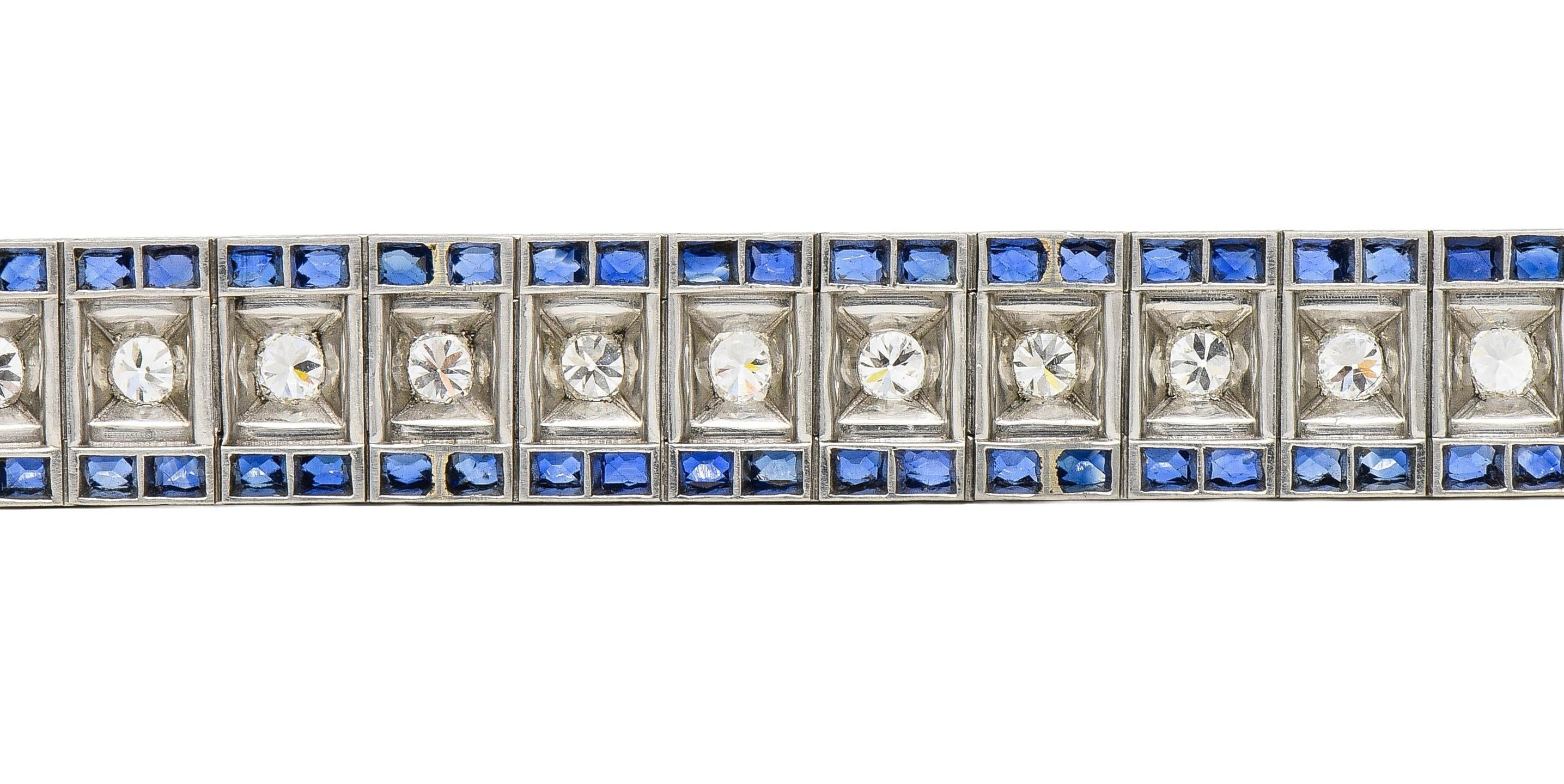 Black Starr & Frost Art Deco 19.72 CT Diamond Sapphire Platinum Vintage Bracelet