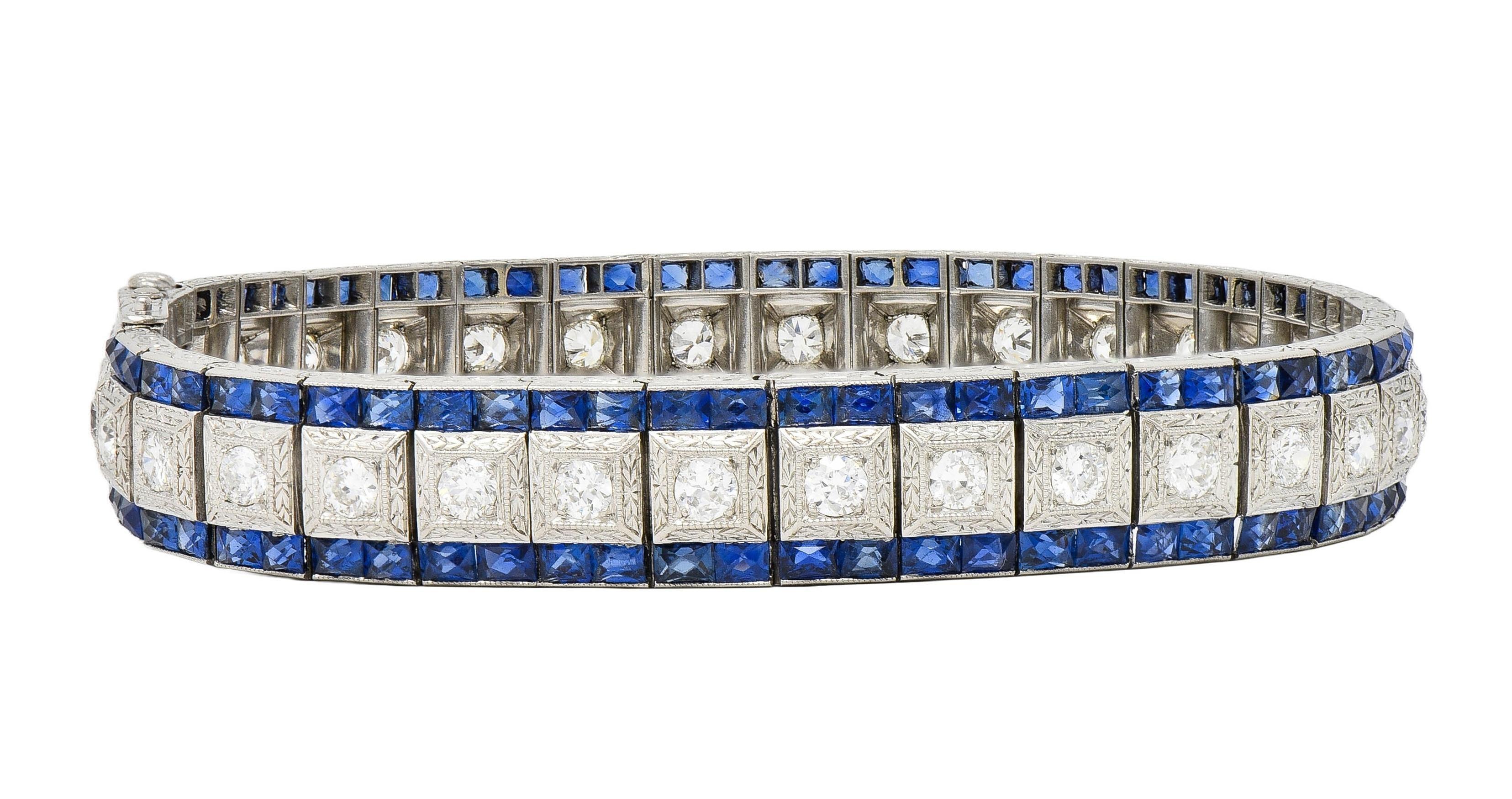 Black Starr & Frost Art Deco 19.72 CT Diamond Sapphire Platinum Vintage Bracelet