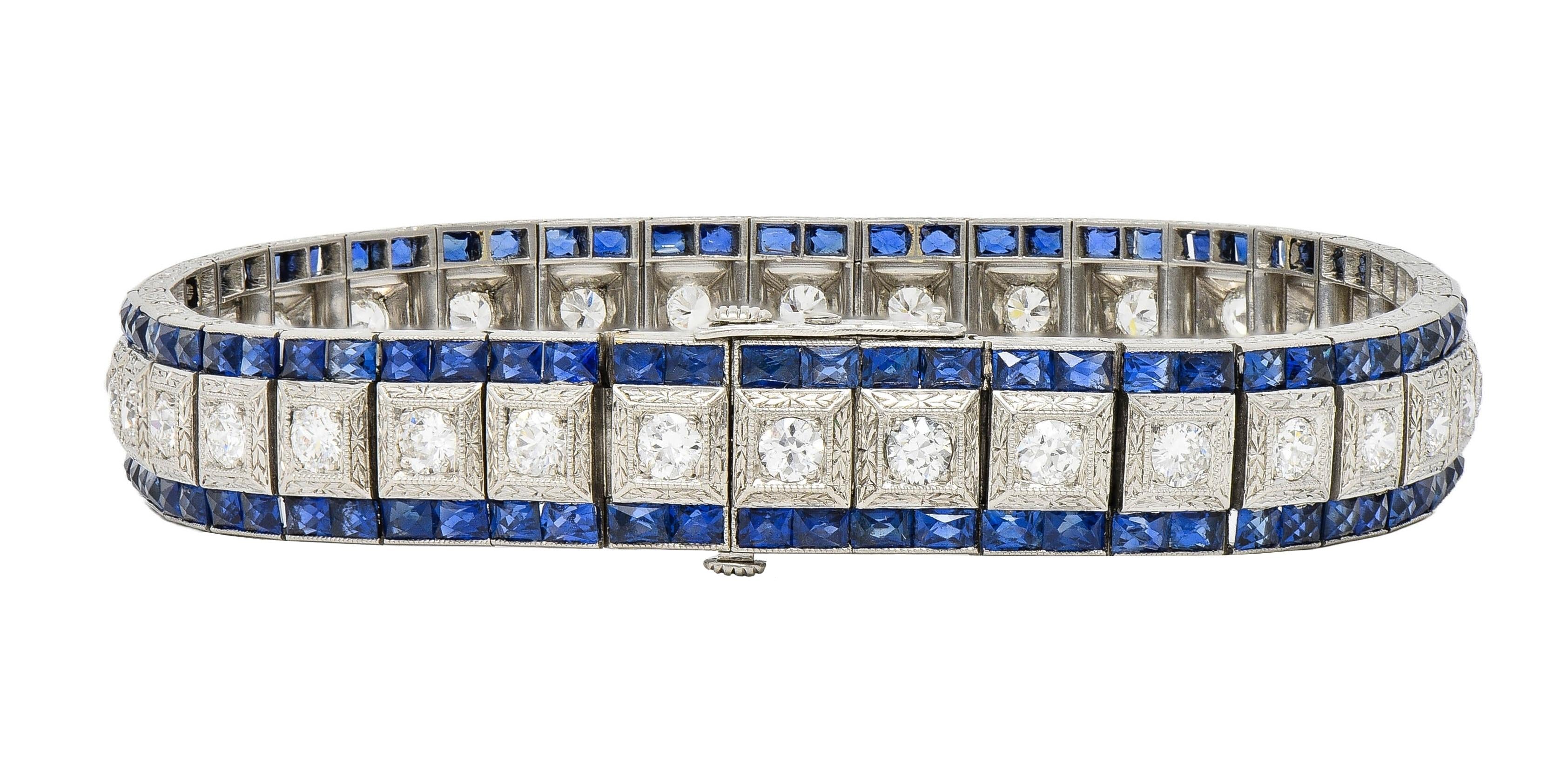 Black Starr & Frost Art Deco 19.72 CT Diamond Sapphire Platinum Vintage Bracelet