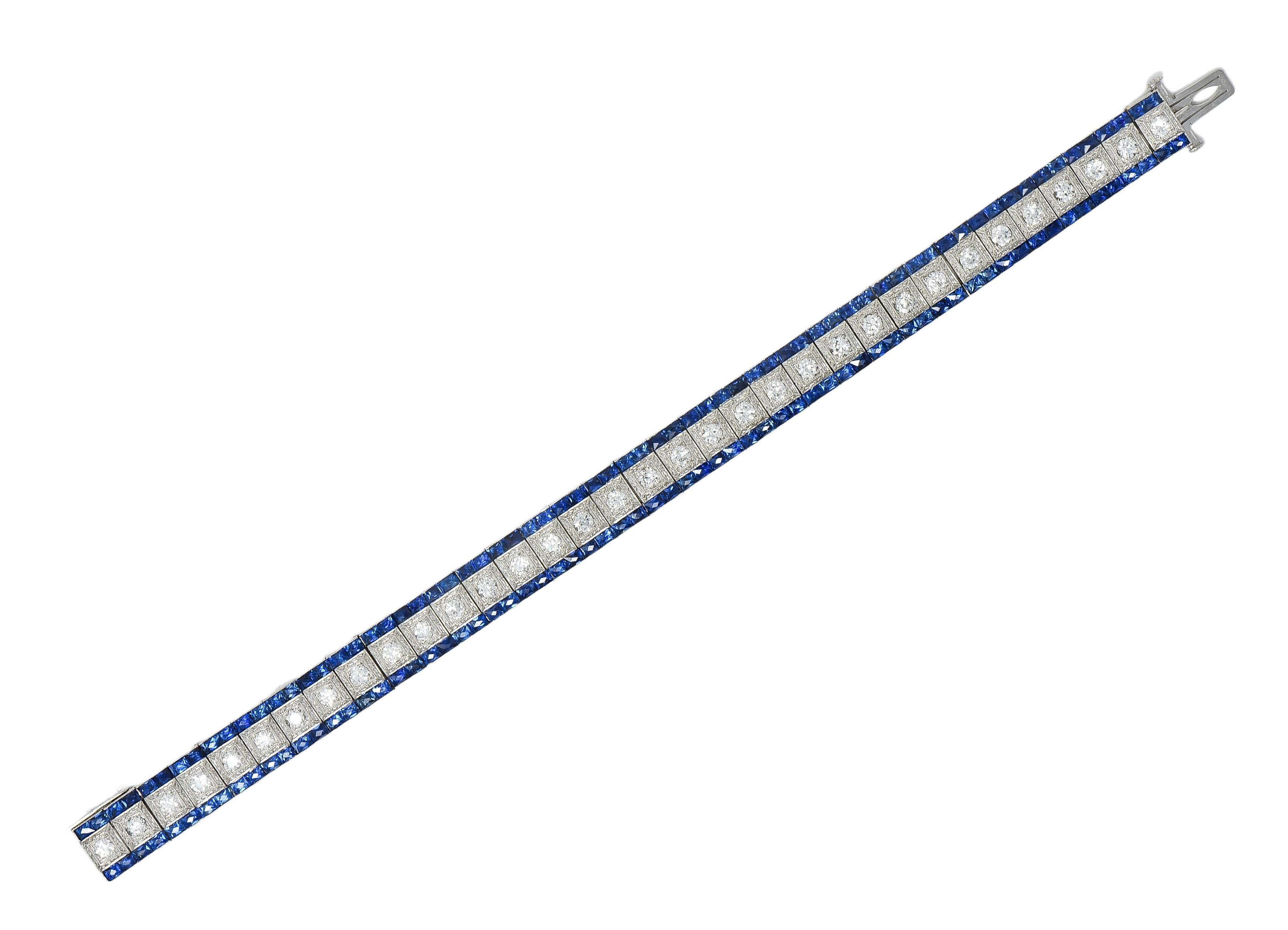 Black Starr & Frost Art Deco 19.72 CT Diamond Sapphire Platinum Vintage Bracelet