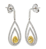 2.04 CTW Fancy Yellow Pear Cut Diamond 18 Karat Two-Tone Gold Drop Earrings
