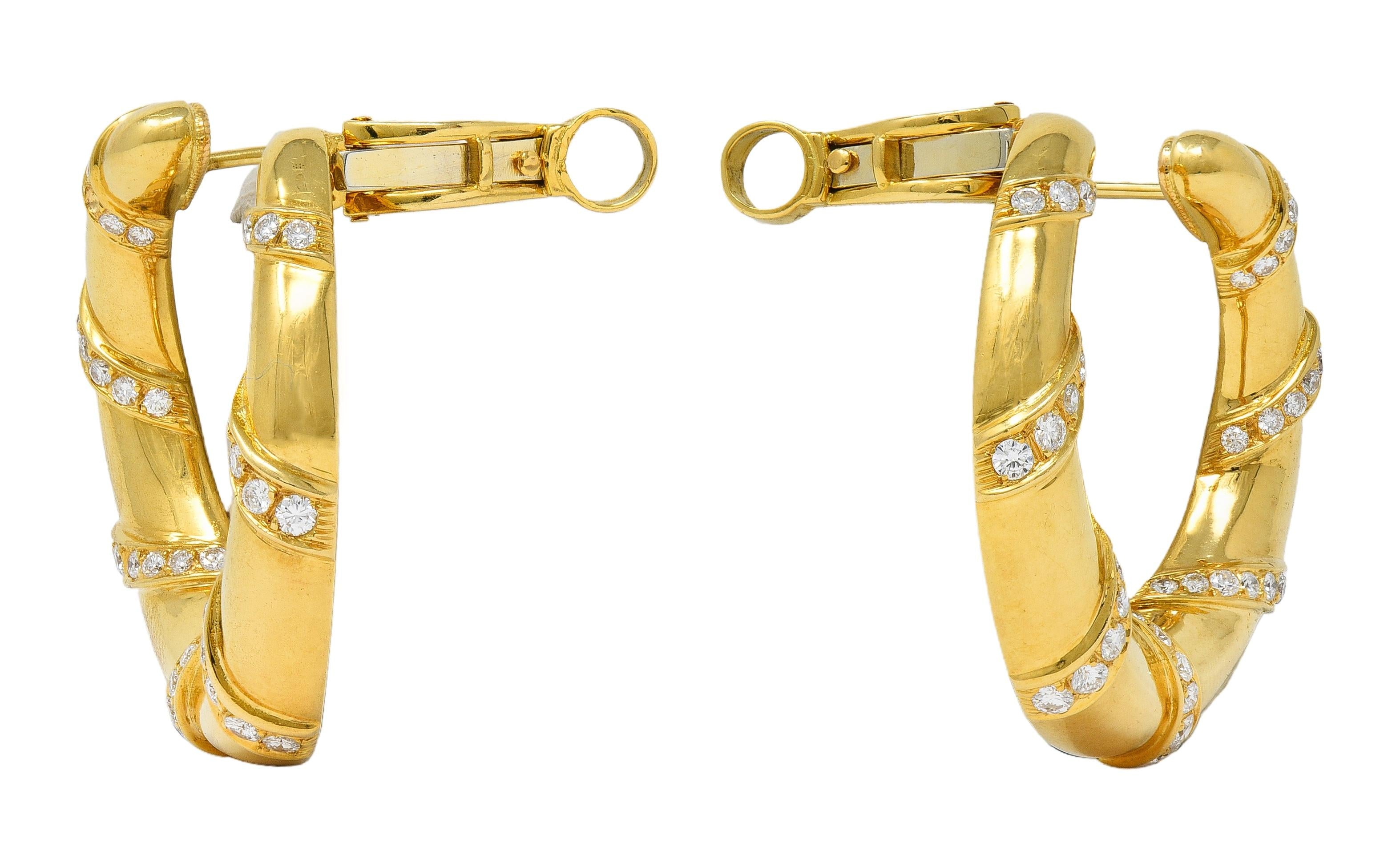 Cartier Paris 1.90 CTW 18 Karat Yellow Gold Twist Hoop Vintage Ear-Clip Earrings