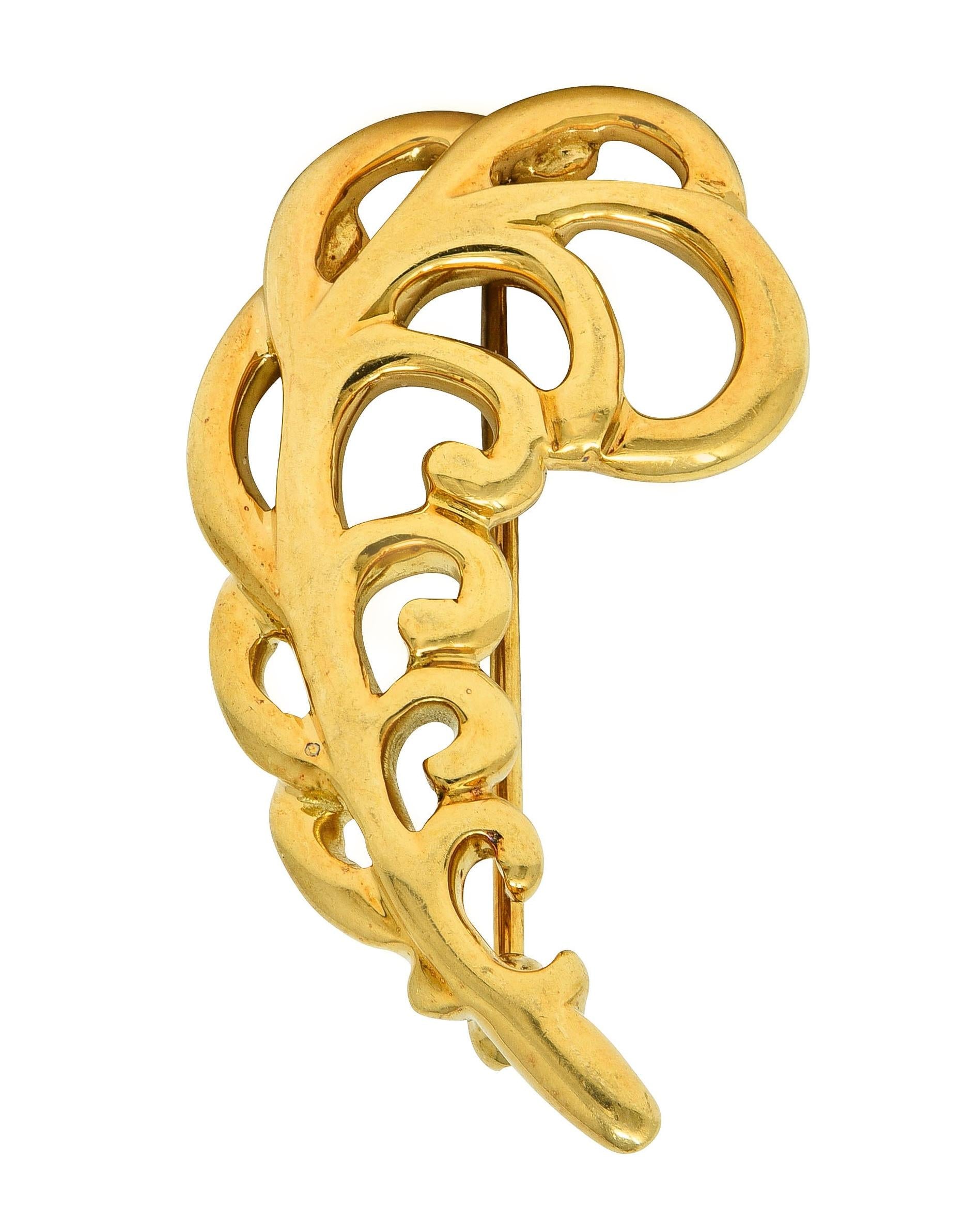 Paloma Picasso Tiffany & Co. 1981 18K Yellow Gold Vintage Feather Plume Brooch