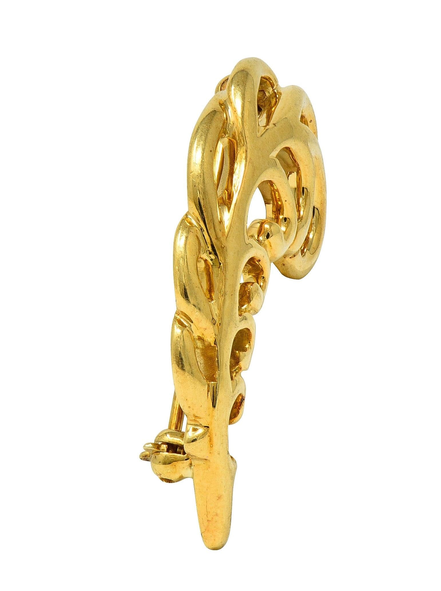 Paloma Picasso Tiffany & Co. 1981 18K Yellow Gold Vintage Feather Plume Brooch