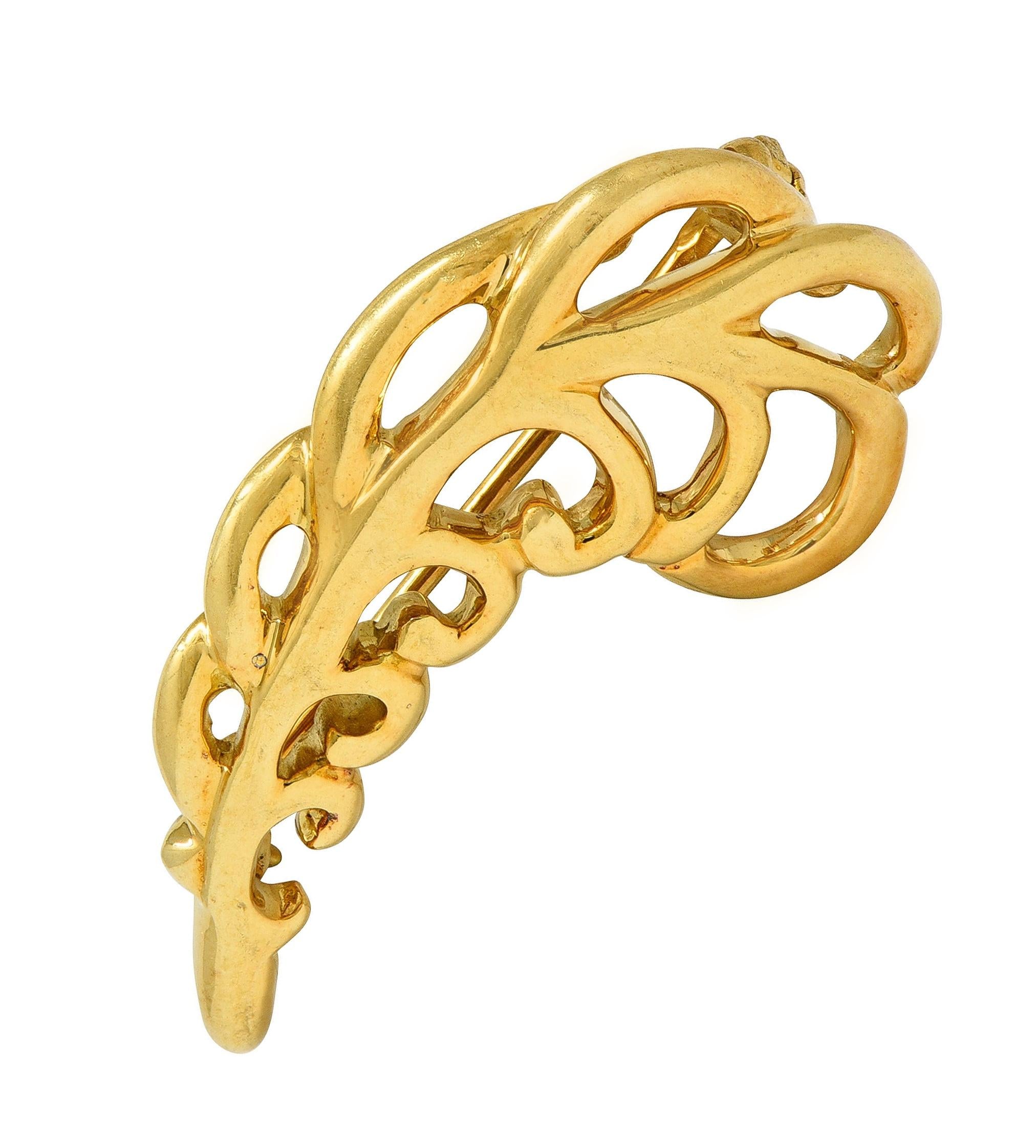 Paloma Picasso Tiffany & Co. 1981 18K Yellow Gold Vintage Feather Plume Brooch