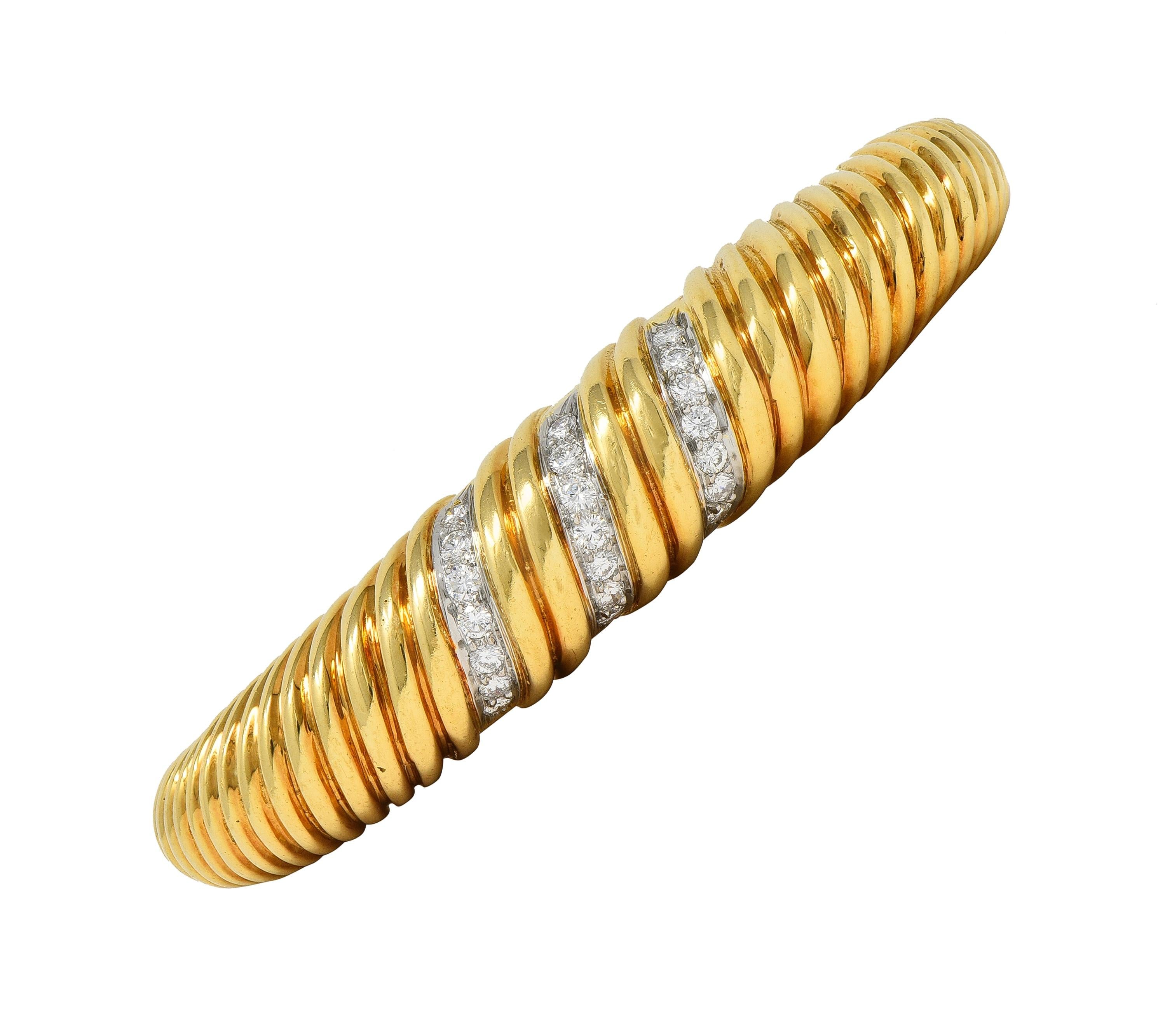 Tiffany & Co. 1960's Diamond Platinum 18 Karat Yellow Gold Vintage Cuff Bracelet