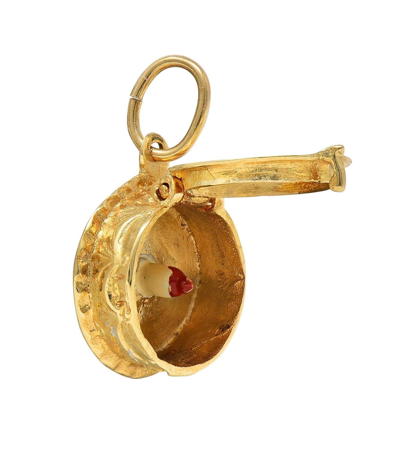 Mid-Century Enamel 14 Karat Gold Vintage Birthday Cake Surprise Charm