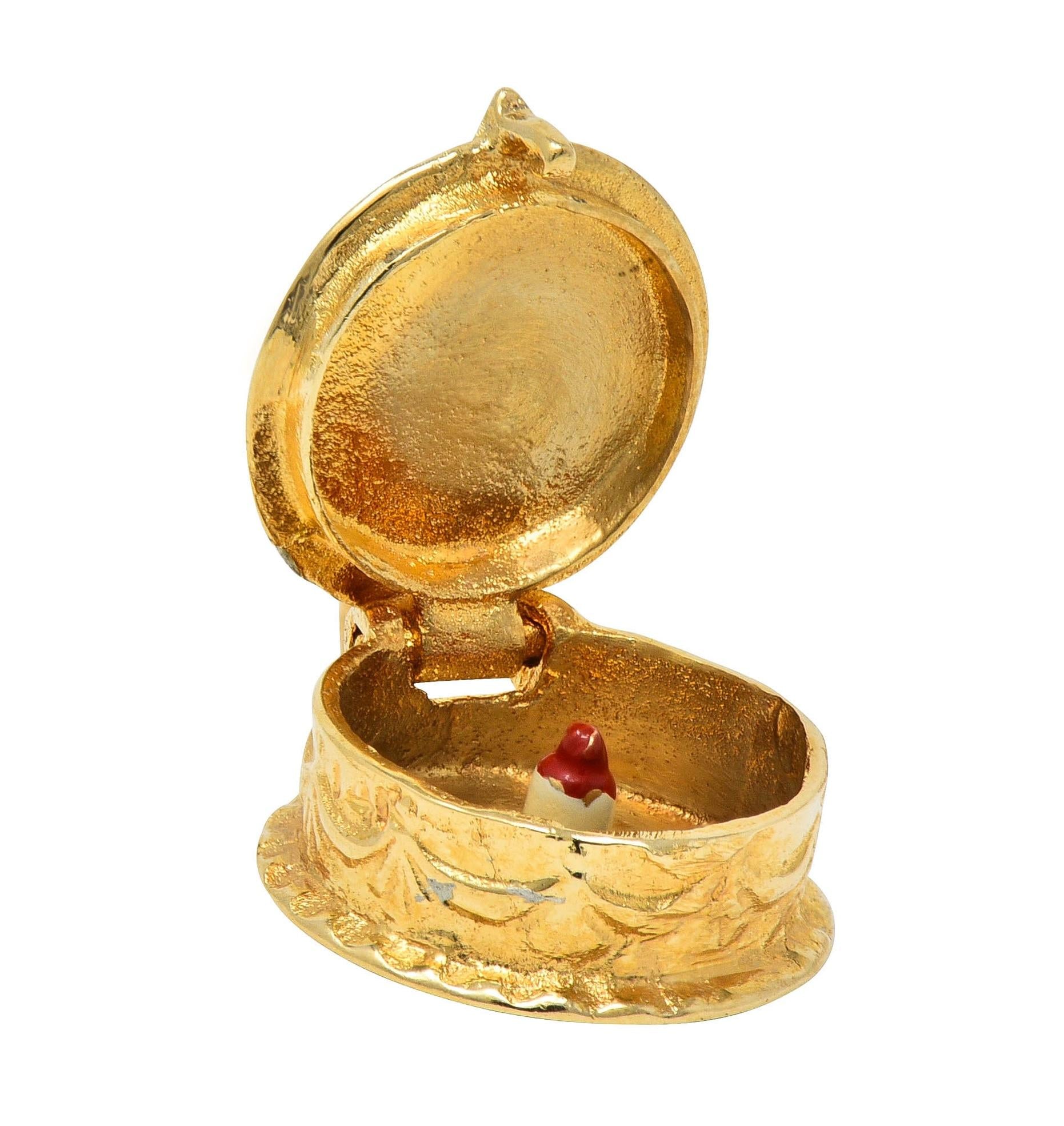 Mid-Century Enamel 14 Karat Gold Vintage Birthday Cake Surprise Charm