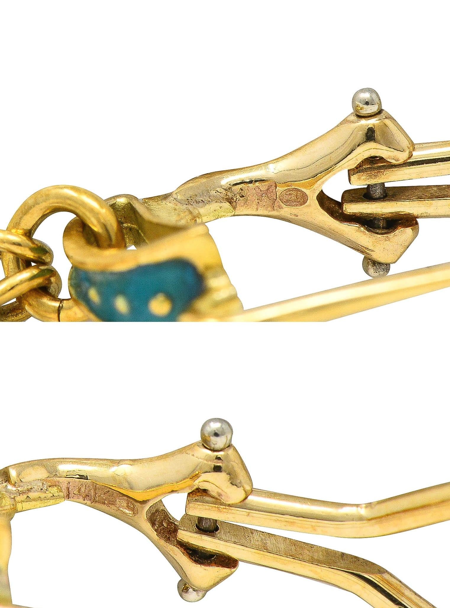 Vintage Etruscan Revival Multi-Gem Enamel 18 Karat Gold Cornucopia Earrings