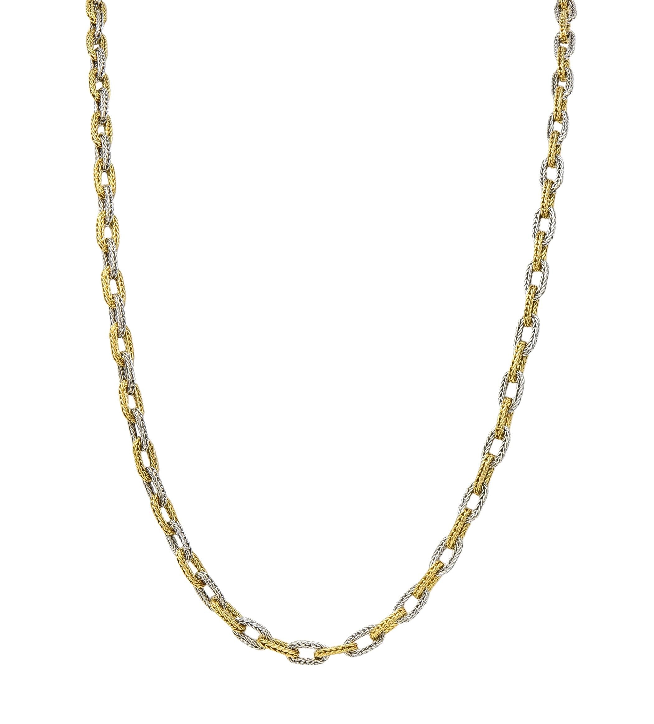 1960's 18 Karat Two-Tone Gold Vintage Woven Mesh Cable Link Chain Necklace