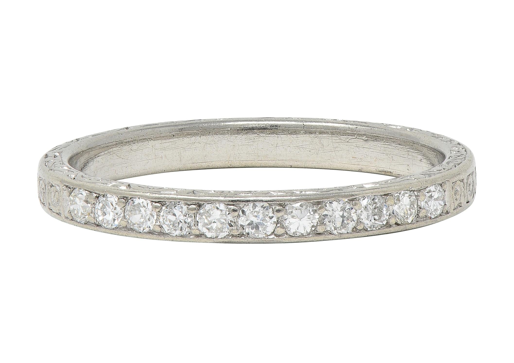 Art Deco 0.33 CTW Diamond Platinum Vintage Scrolling Wedding Band Ring