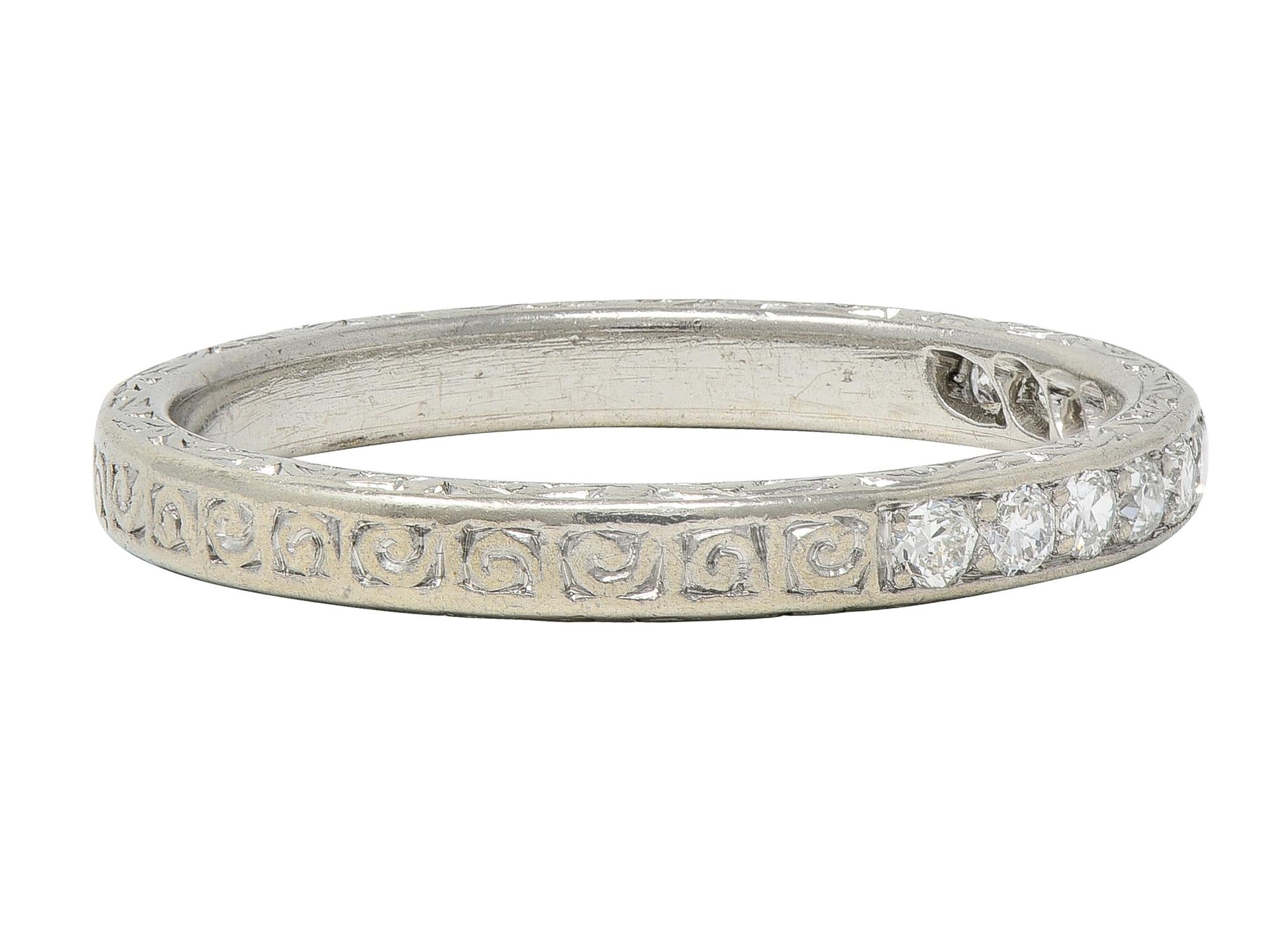 Art Deco 0.33 CTW Diamond Platinum Vintage Scrolling Wedding Band Ring