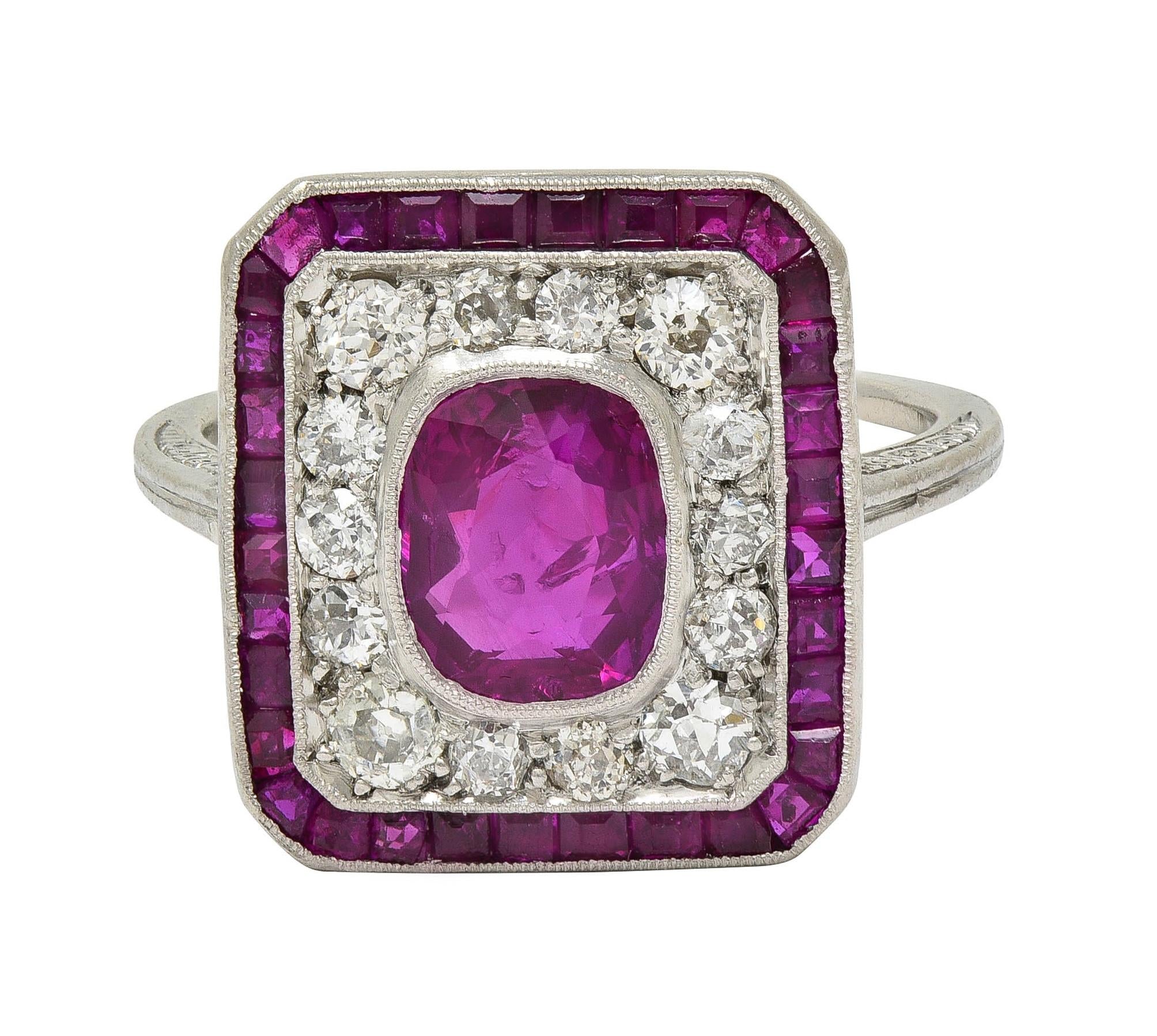 Art Deco 4.12 CTW No Heat Burma Ruby Diamond Platinum Vintage Halo Ring AGL