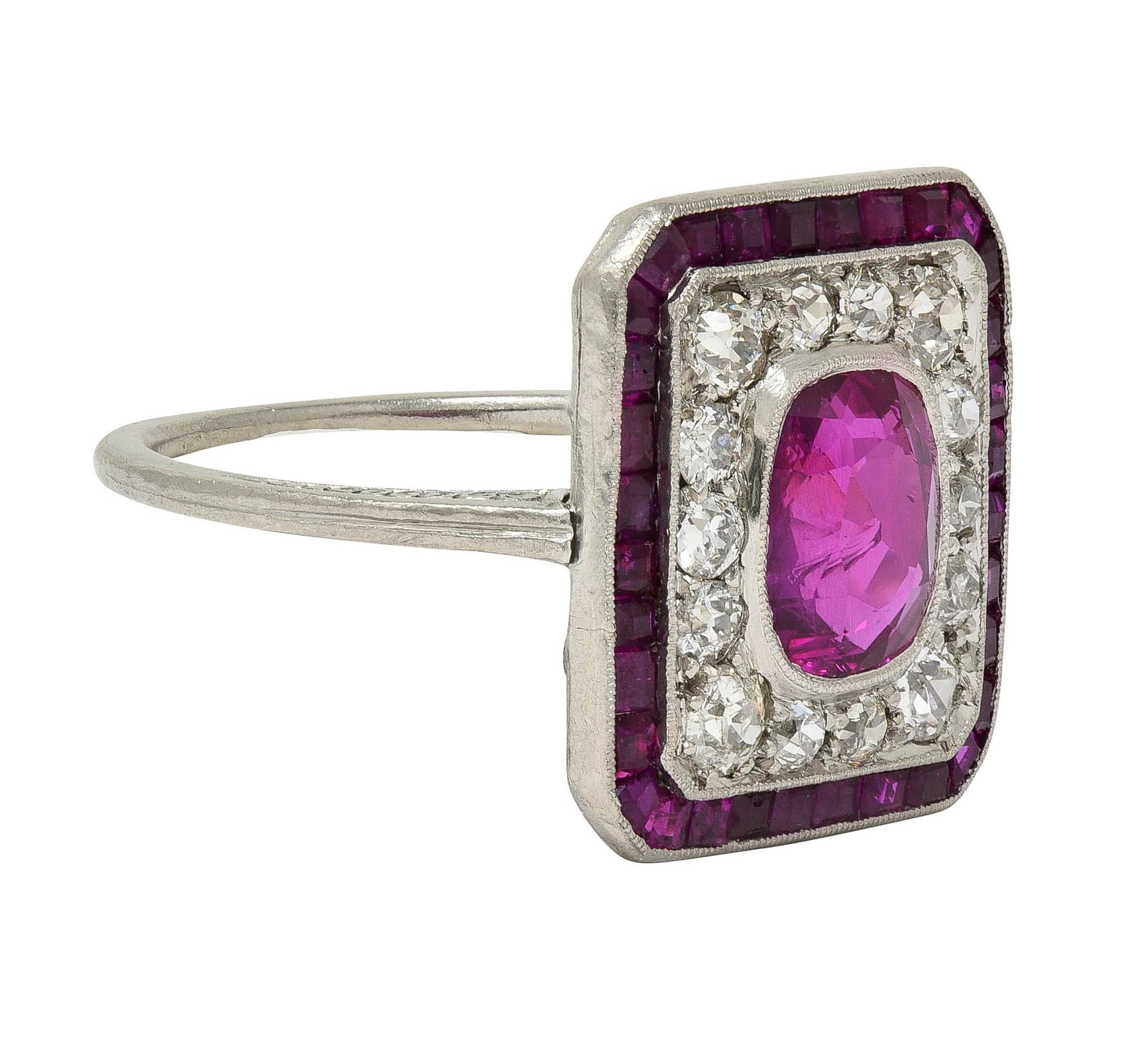 Art Deco 4.12 CTW No Heat Burma Ruby Diamond Platinum Vintage Halo Ring AGL
