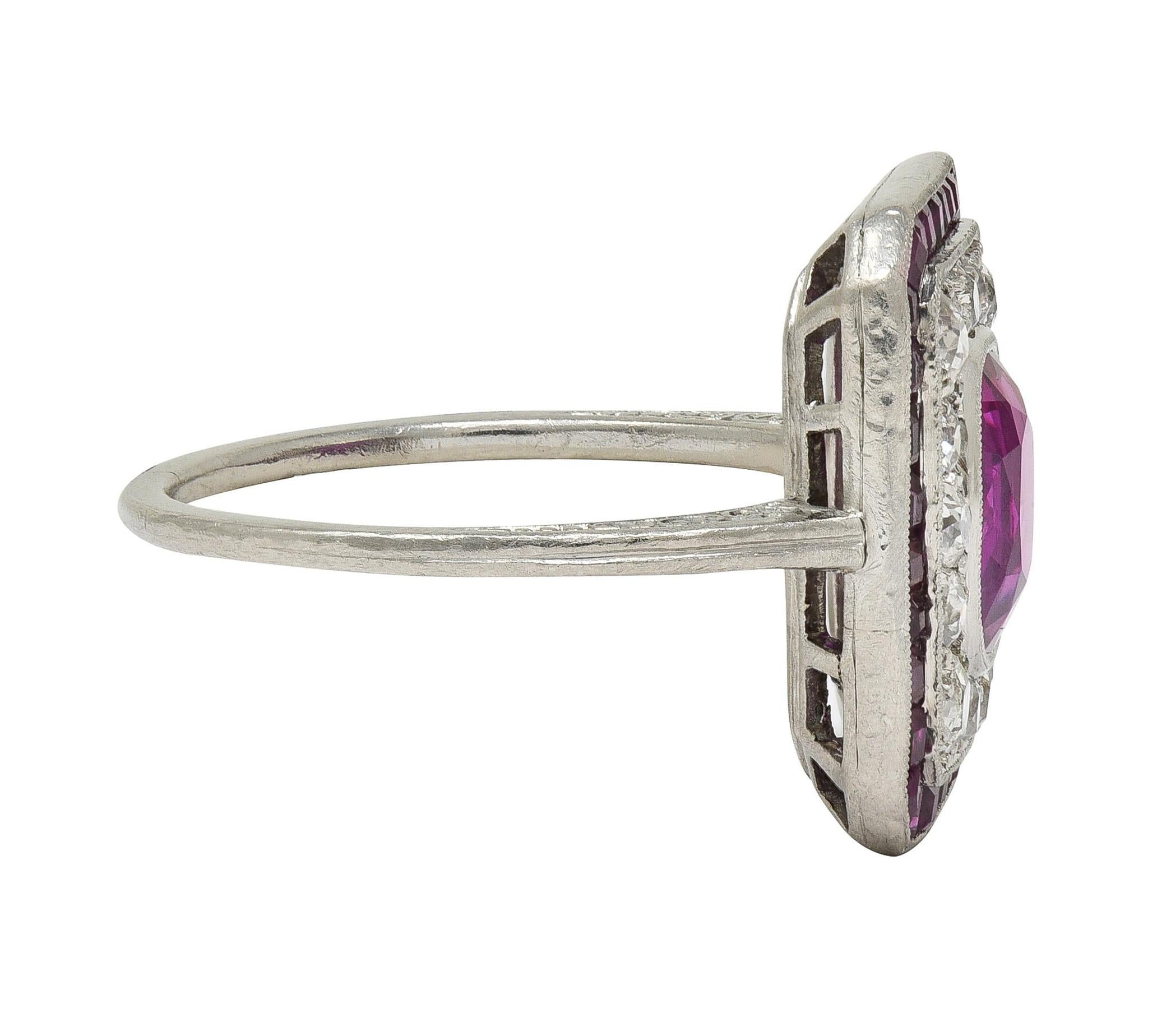 Art Deco 4.12 CTW No Heat Burma Ruby Diamond Platinum Vintage Halo Ring AGL