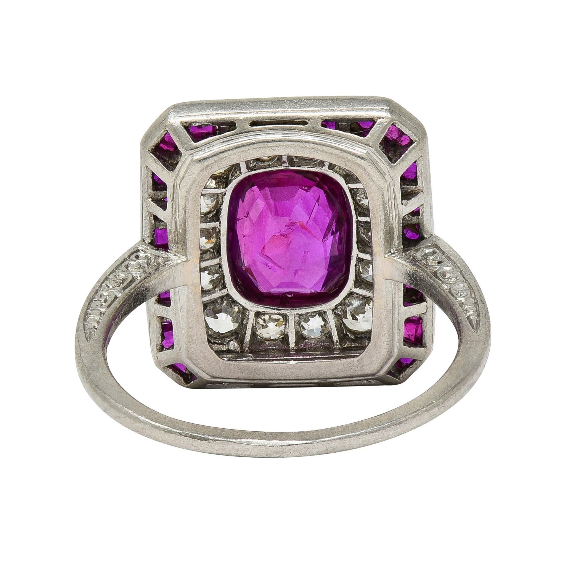 Art Deco 4.12 CTW No Heat Burma Ruby Diamond Platinum Vintage Halo Ring AGL