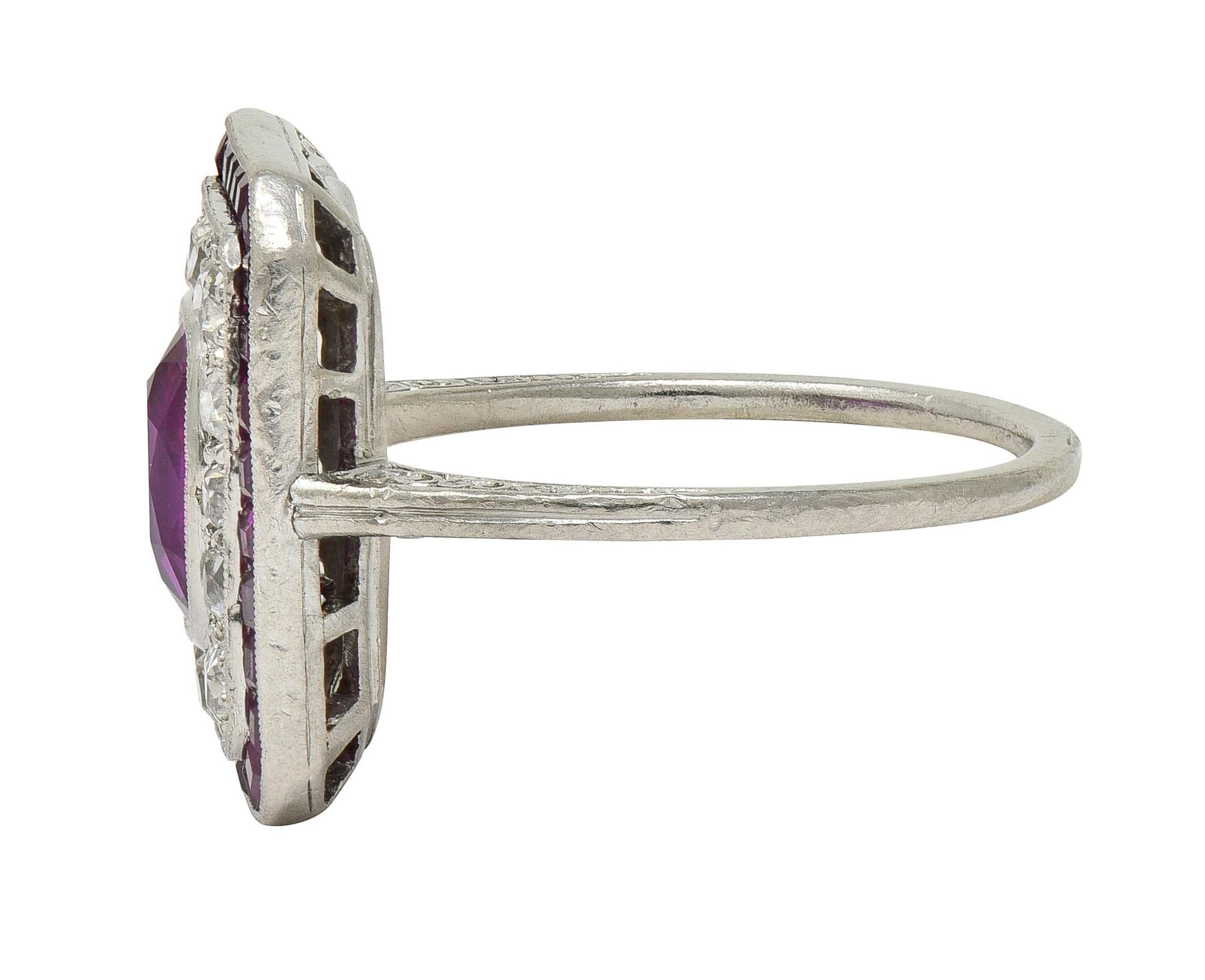 Art Deco 4.12 CTW No Heat Burma Ruby Diamond Platinum Vintage Halo Ring AGL