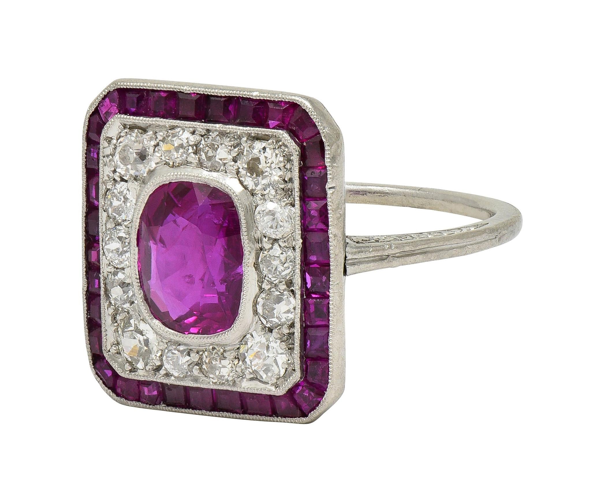 Art Deco 4.12 CTW No Heat Burma Ruby Diamond Platinum Vintage Halo Ring AGL