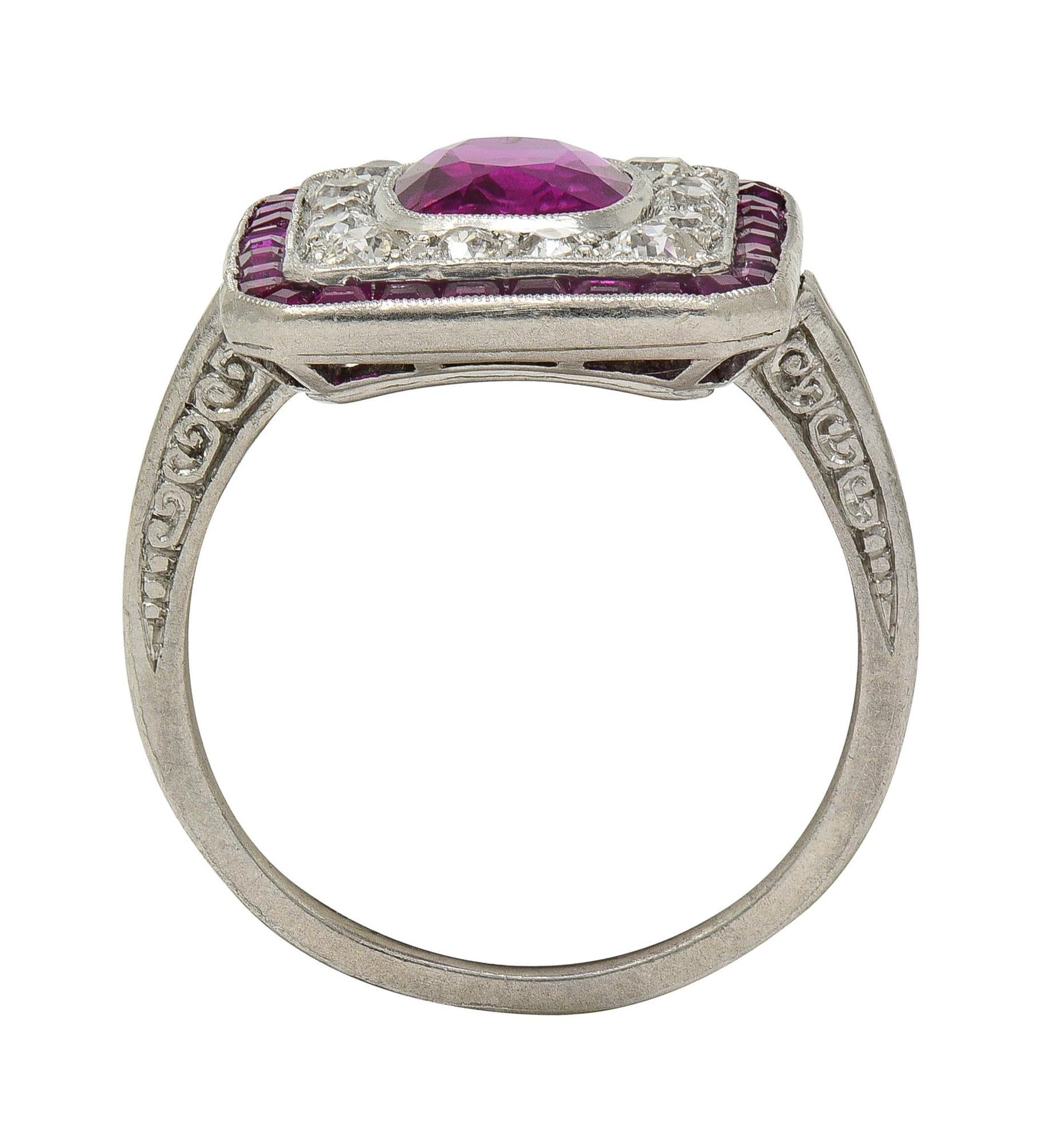 Art Deco 4.12 CTW No Heat Burma Ruby Diamond Platinum Vintage Halo Ring AGL