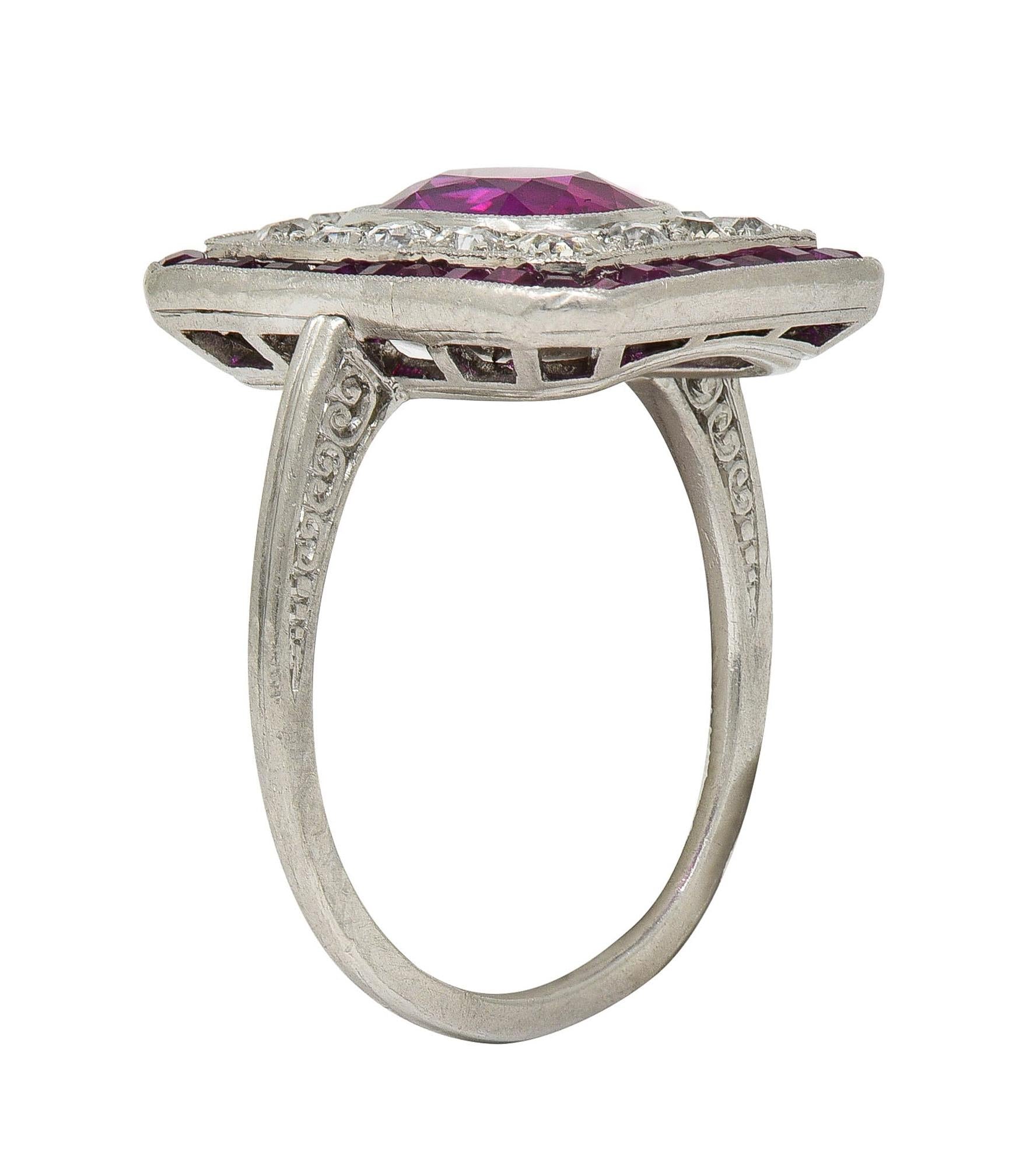 Art Deco 4.12 CTW No Heat Burma Ruby Diamond Platinum Vintage Halo Ring AGL
