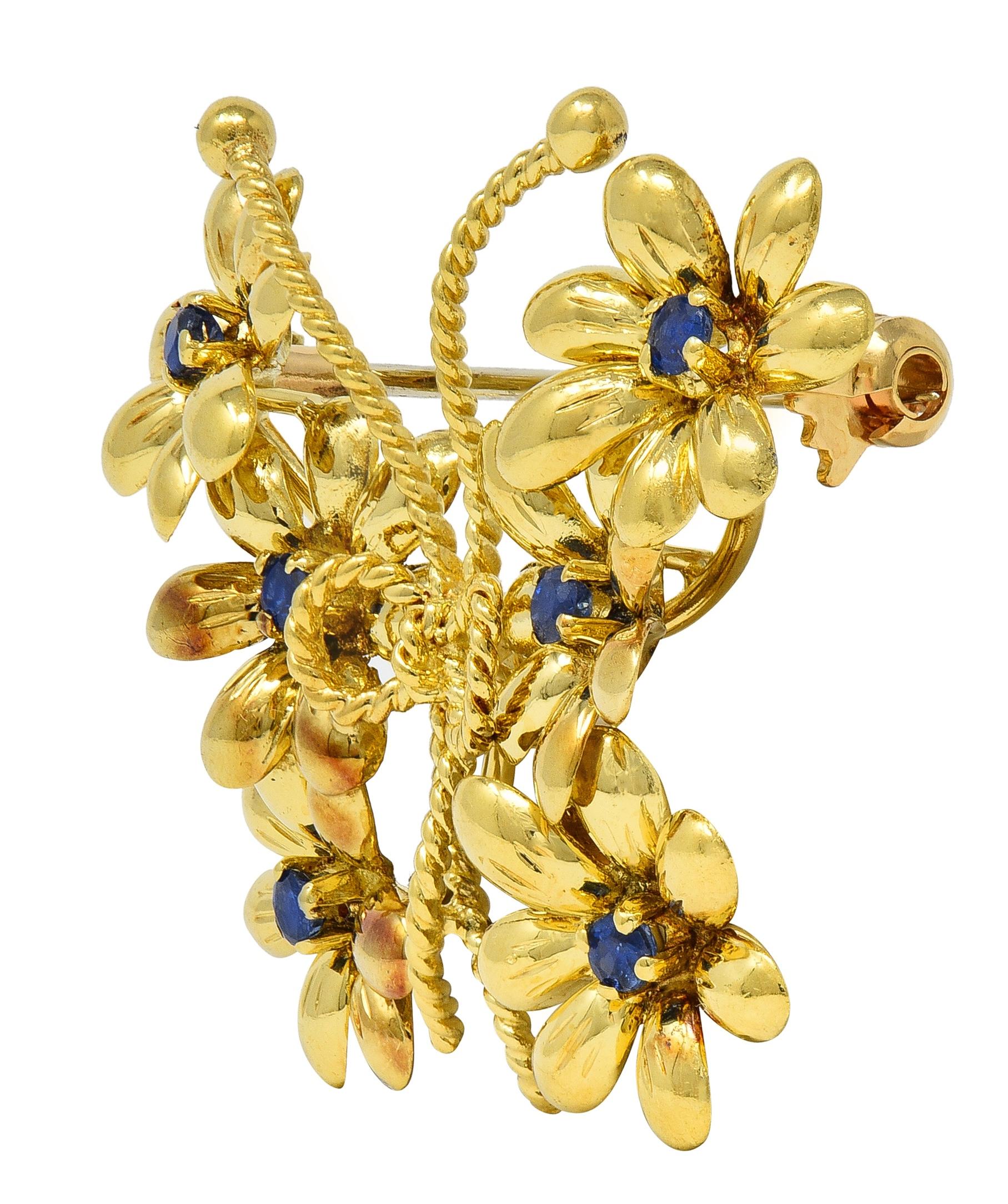 Tiffany & Co. 1960 Sapphire 18K Gold Vintage Bow Floral Butterfly Brooch