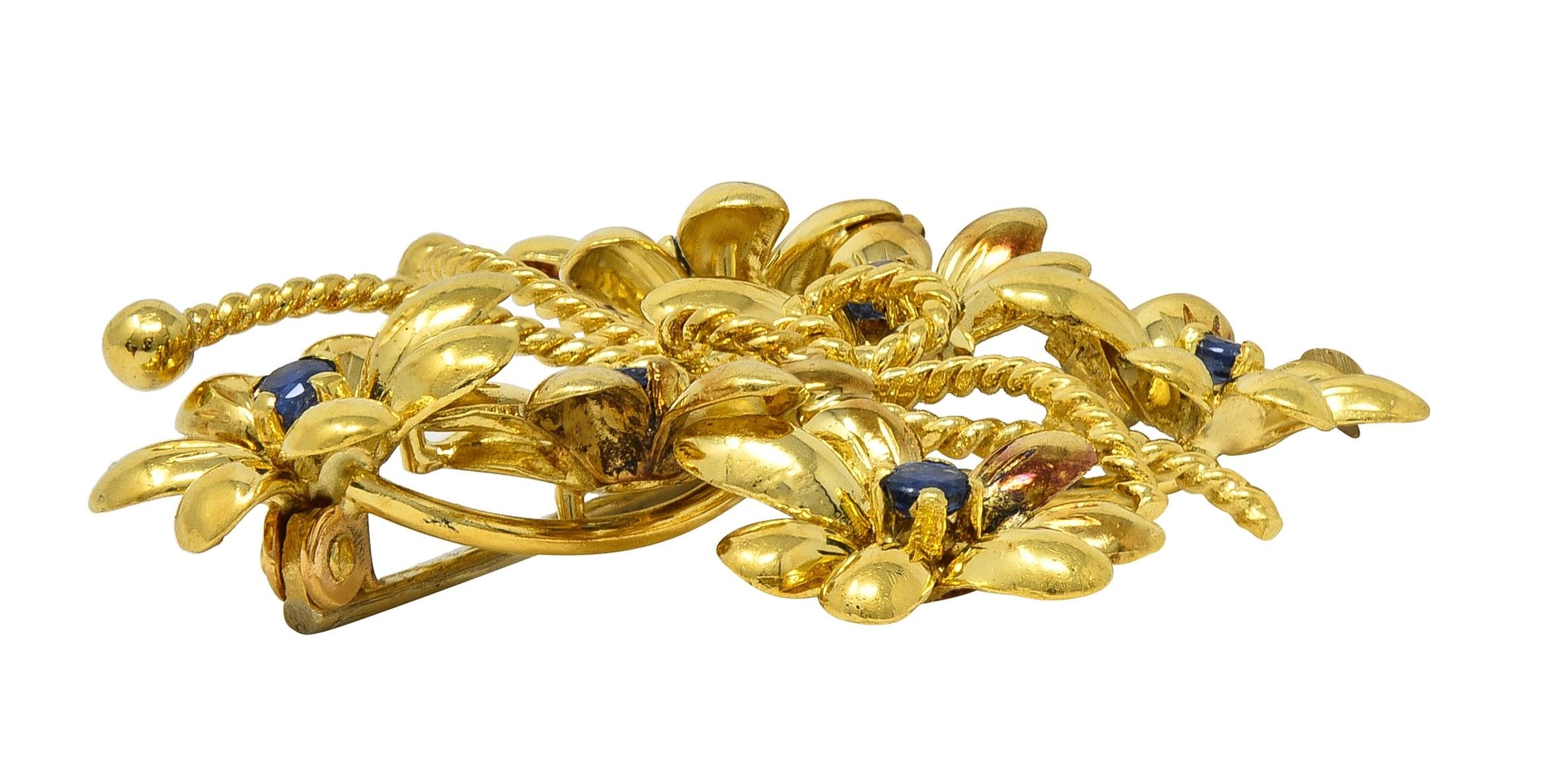 Tiffany & Co. 1960 Sapphire 18K Gold Vintage Bow Floral Butterfly Brooch