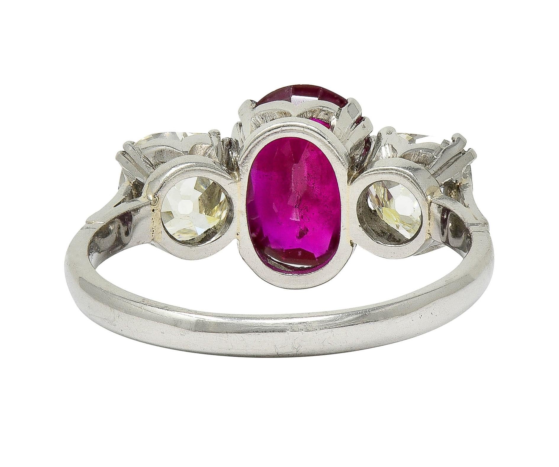 Art Deco 3.35 CTW No Heat Burma Ruby Diamond Platinum Vintage 3 Stone Ring GIA